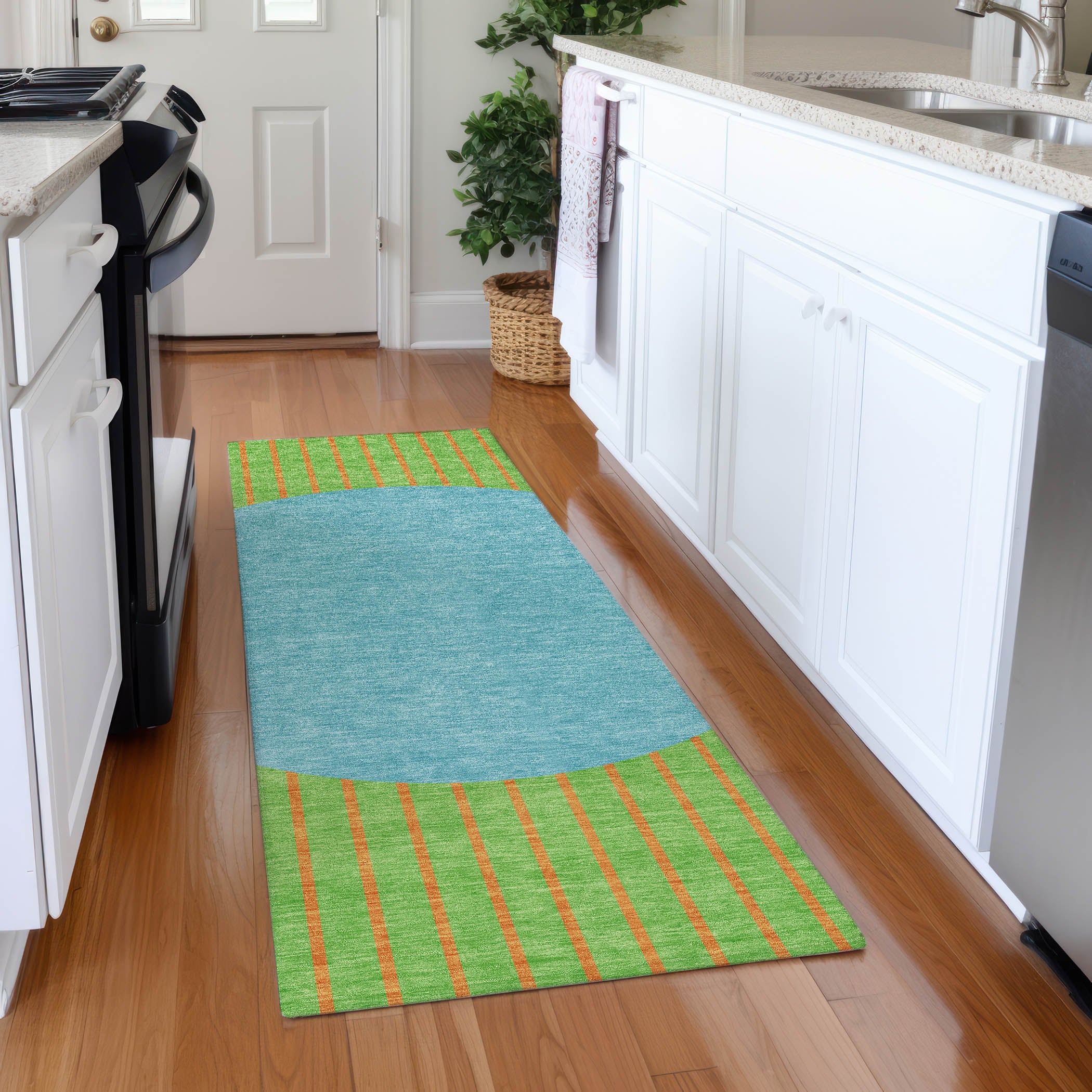 Sintra Machine Washable Transitional Lime Green Rug 2'3" x 7'6" #shape_Runner