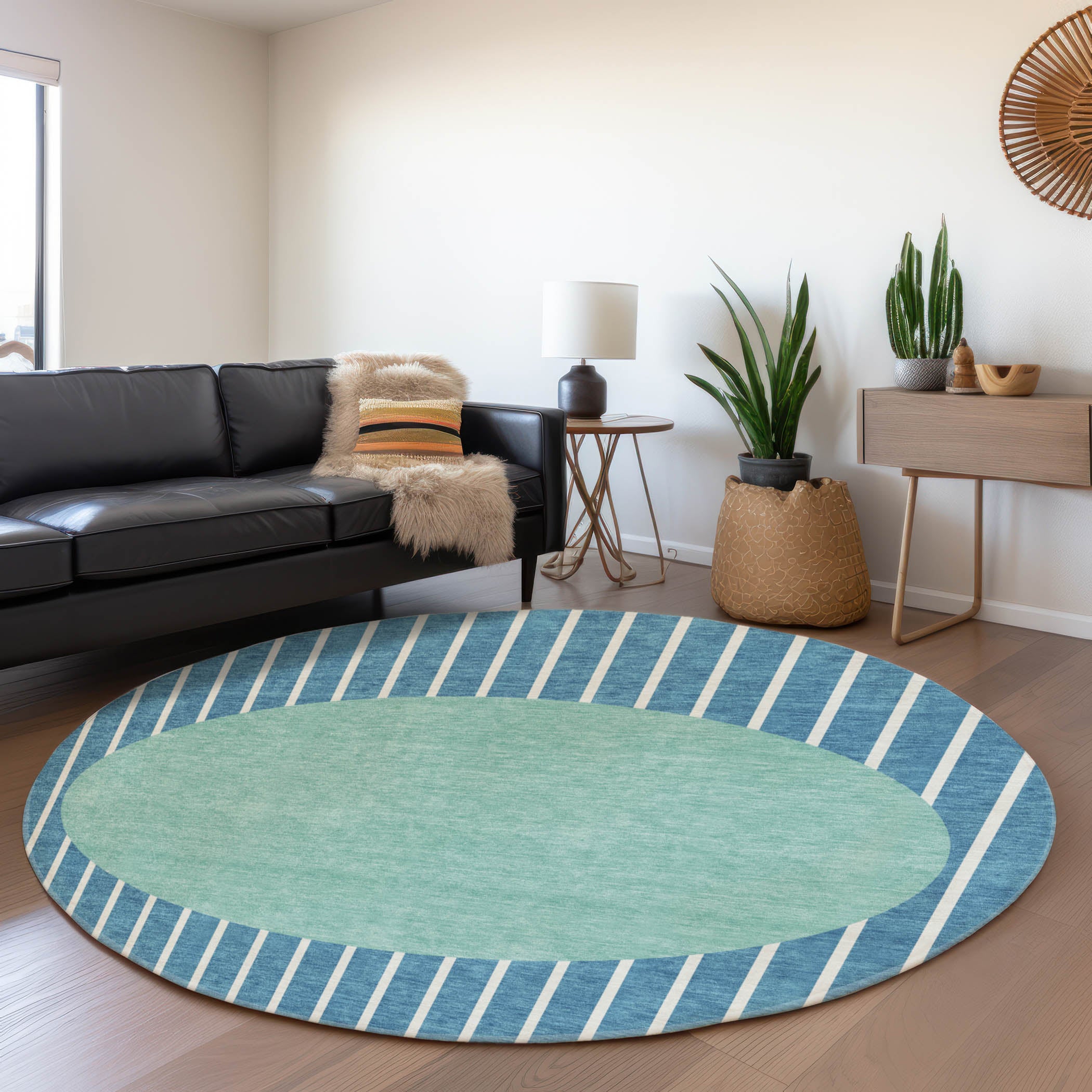 Sintra Machine Washable Transitional Teal Rug 8' x 8' #shape_Round