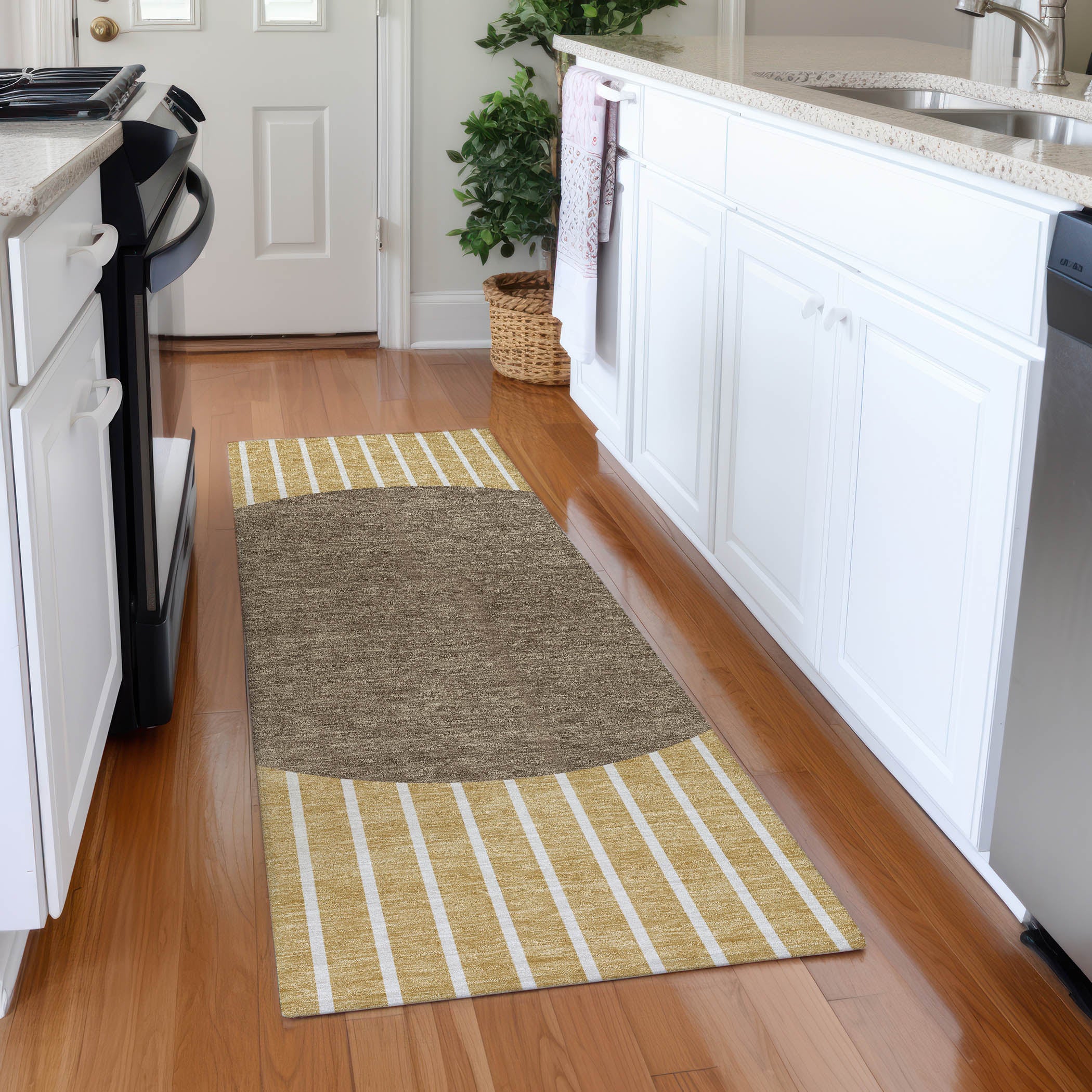 Sintra Machine Washable Transitional Wheat Gold Rug 2'3" x 7'6" #shape_Runner