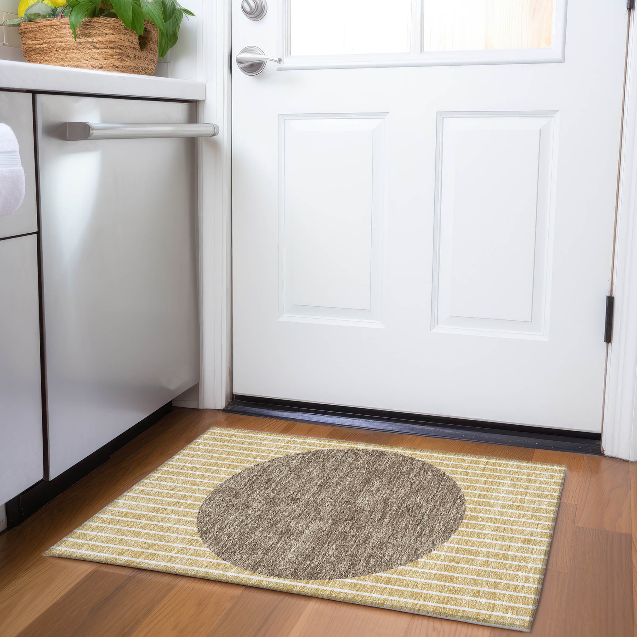Sintra Machine Washable Transitional Wheat Gold Rug 1'8" x 2'6" #shape_Rectangle