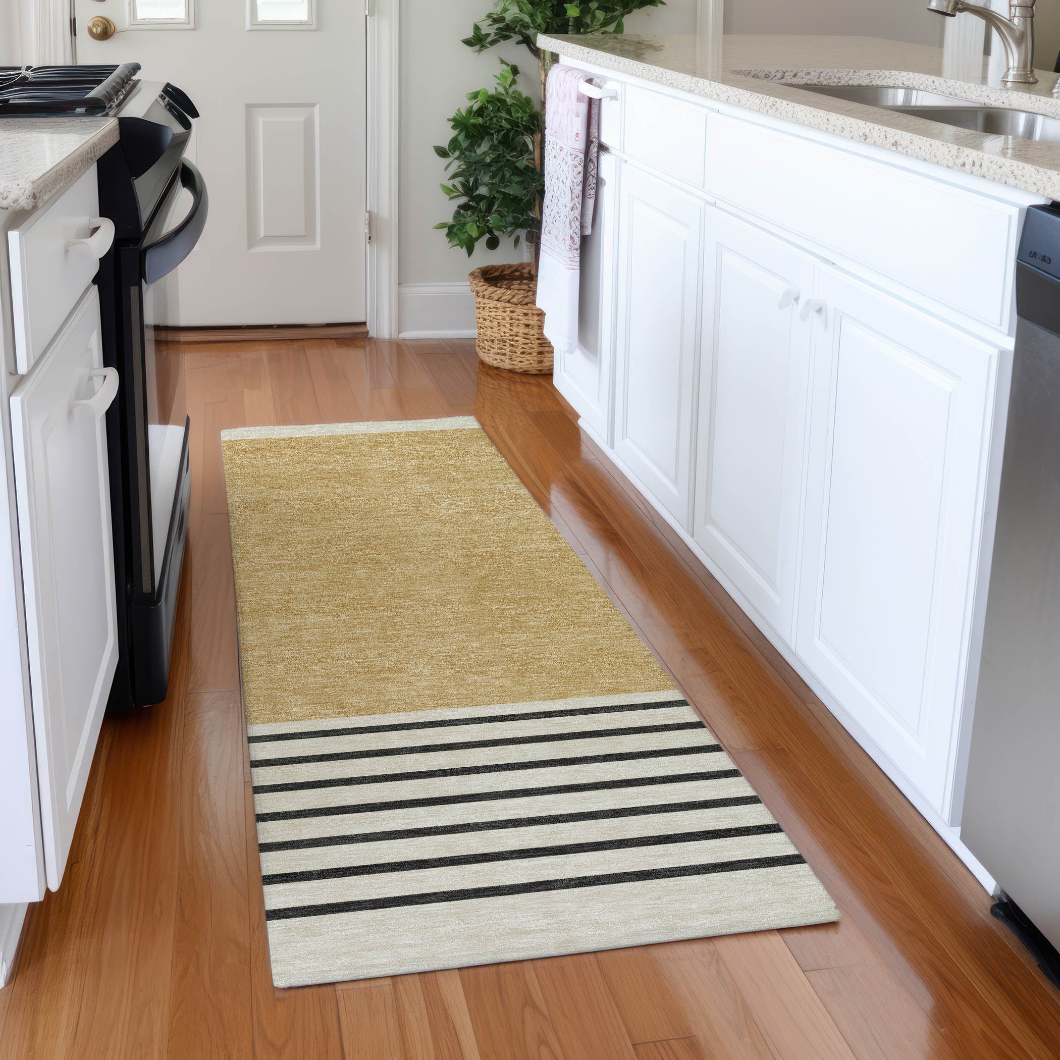 Baku Machine Washable Transitional Gold Rug 2'3" x 7'6" #shape_Runner