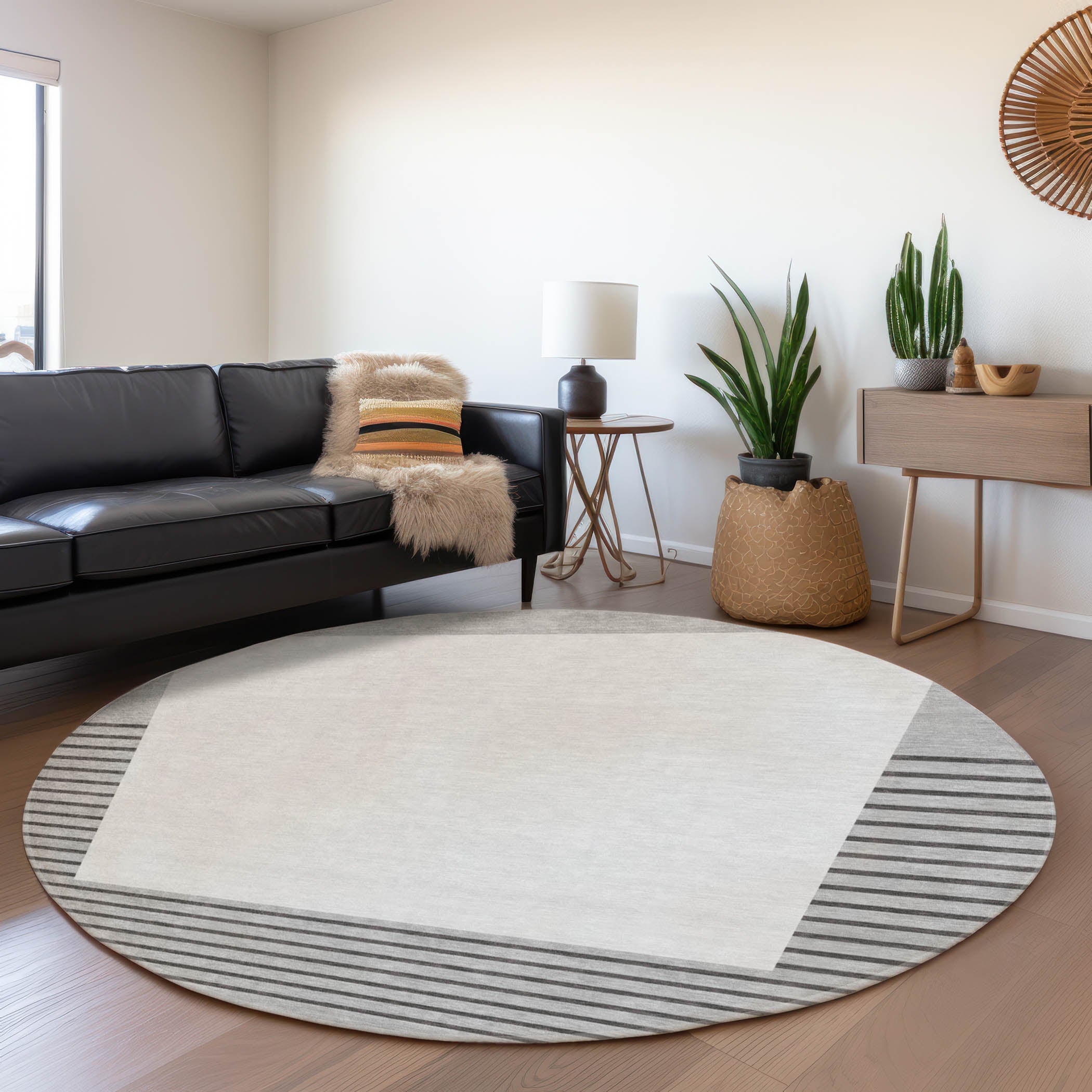 Baku Machine Washable Transitional Gray Rug 8' x 8' #shape_Round