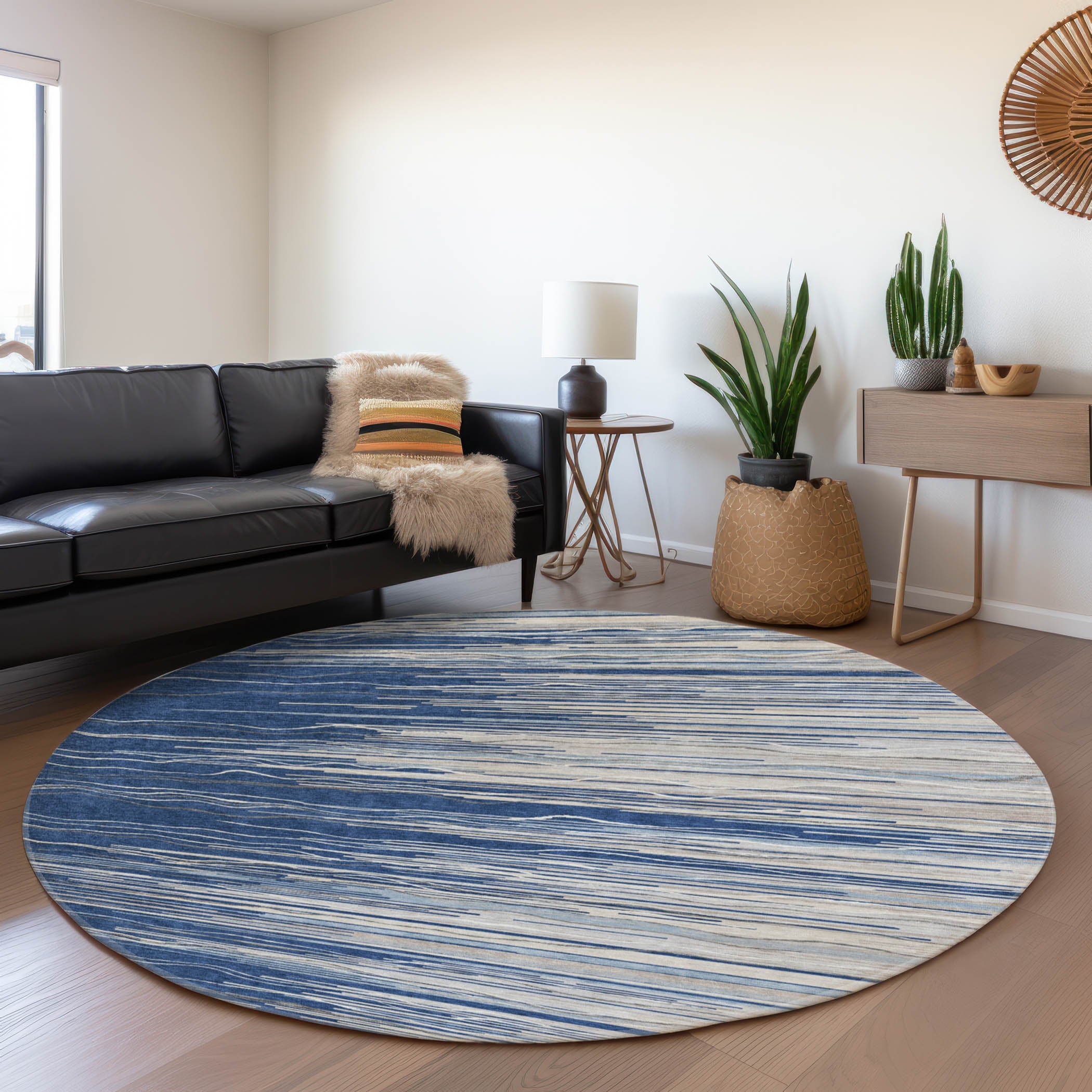 Jaipur Machine Washable Transitional Navy Blue Rug 8' x 8' #shape_Round
