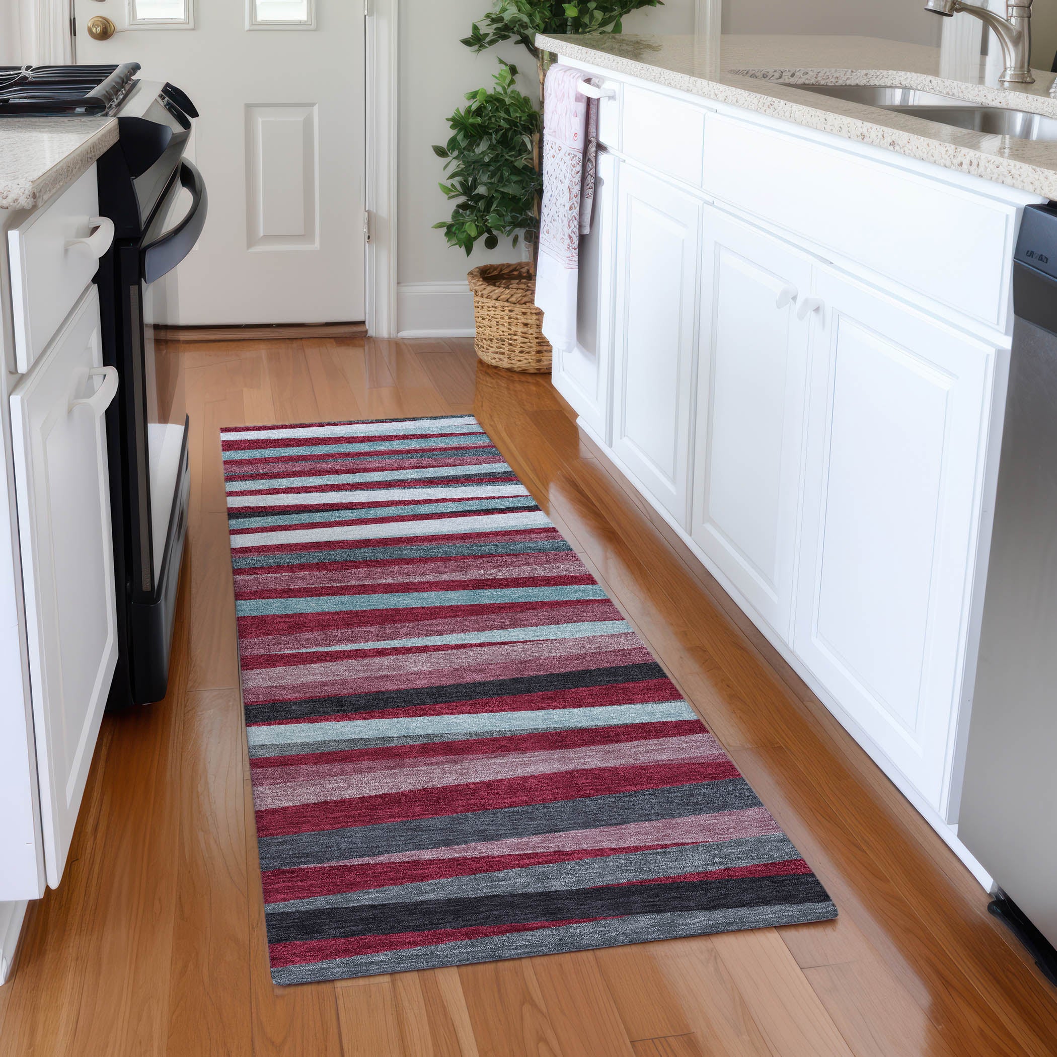 Tallinn Machine Washable Transitional Burgundy Red Rug 2'3" x 7'6" #shape_Runner
