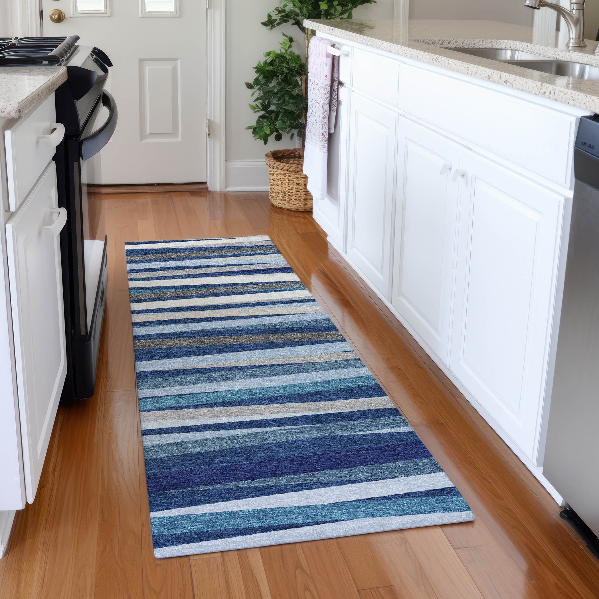 Tallinn Machine Washable Transitional Navy Blue Rug 2'3" x 7'6" #shape_Runner