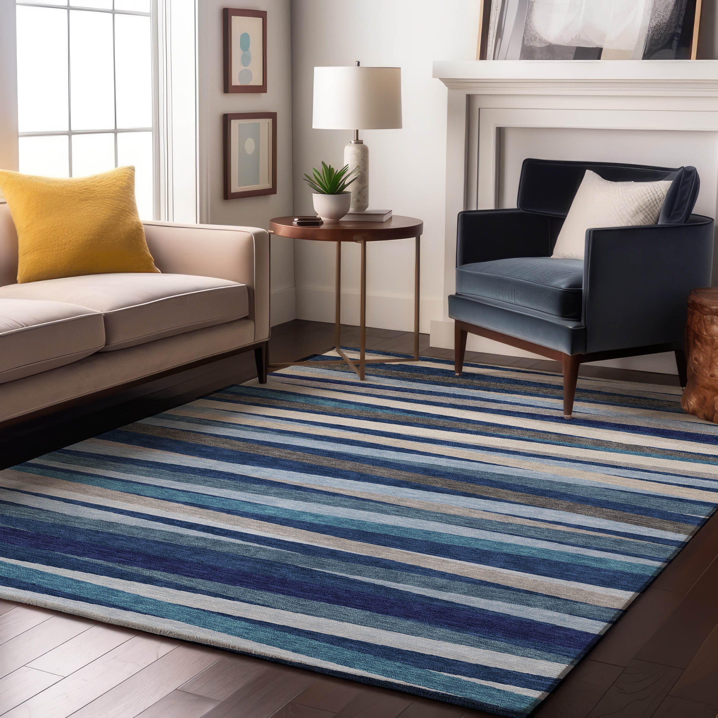 Tallinn Machine Washable Transitional Navy Blue Rug 2'6" x 3'10" #shape_Rectangle
