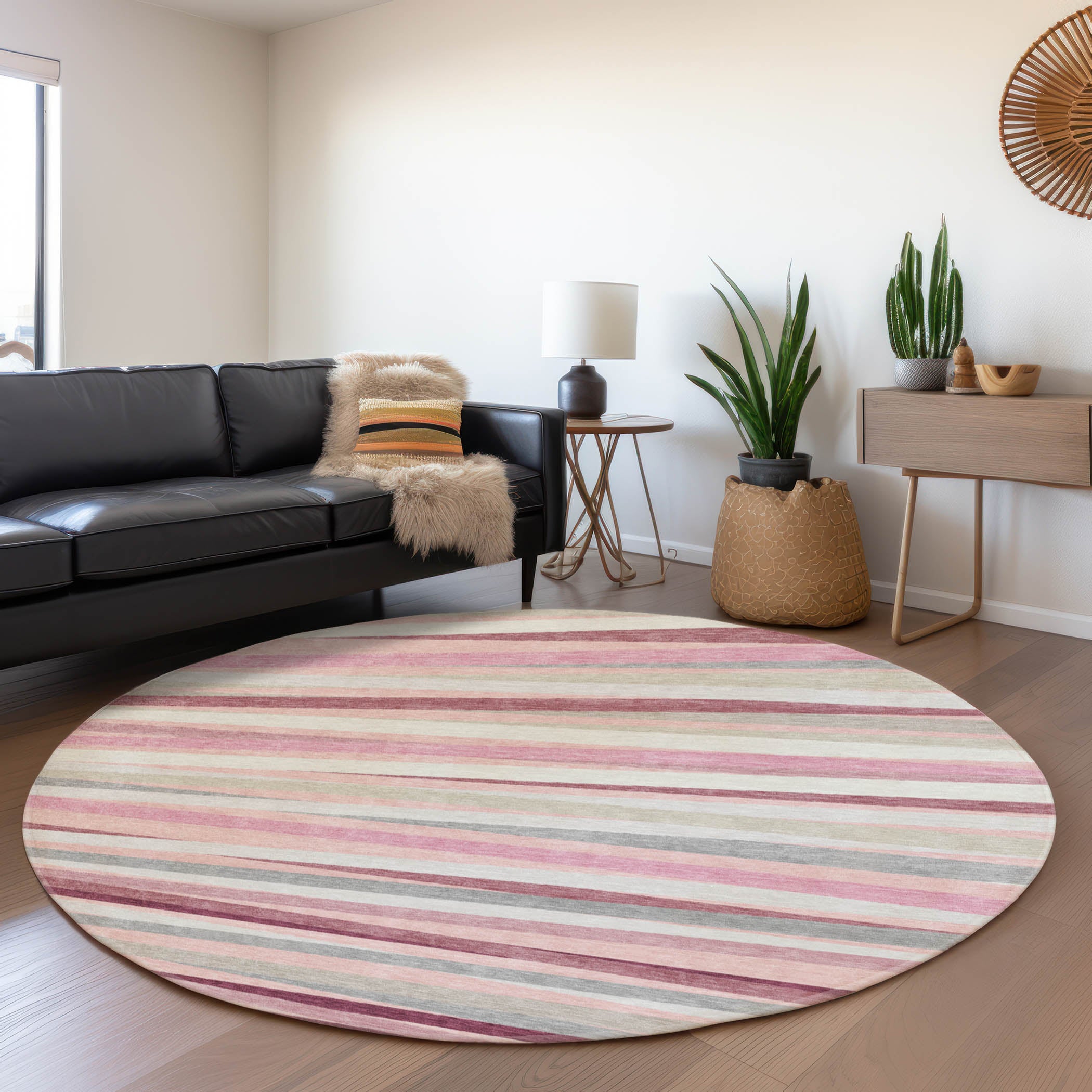 Tallinn Machine Washable Transitional Pink Rug 8' x 8' #shape_Round