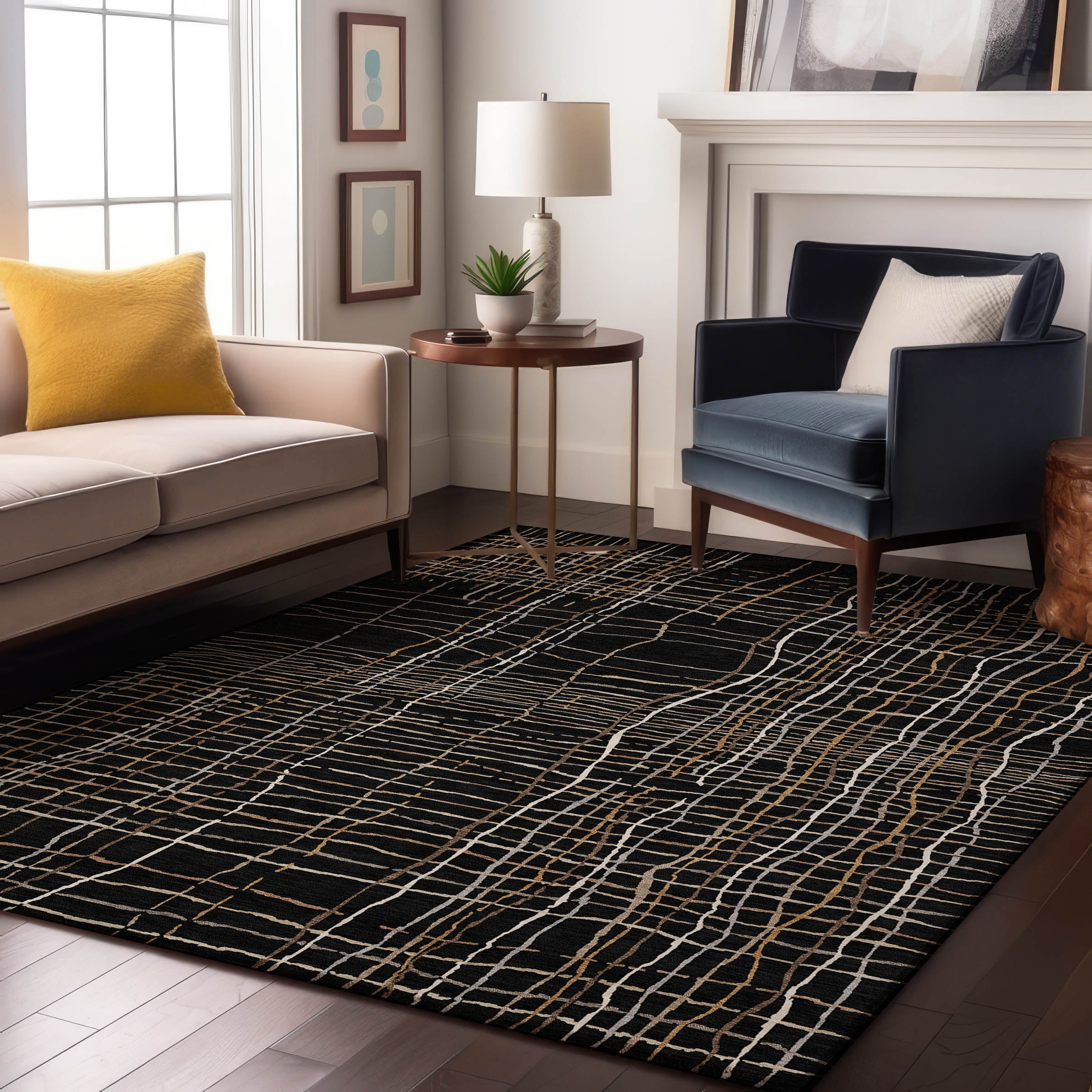 Baku Machine Washable Transitional Black Rug 2'6" x 3'10" #shape_Rectangle