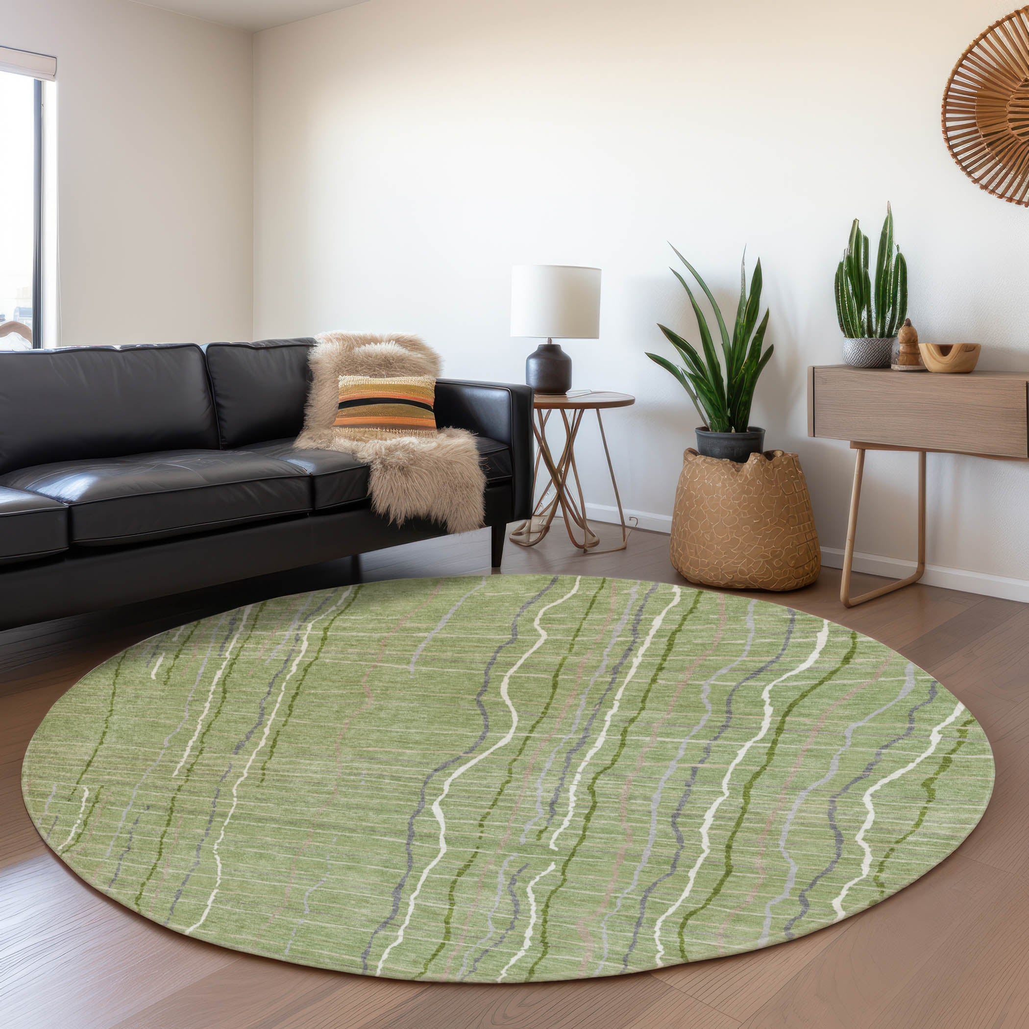 Baku Machine Washable Transitional Green Rug 8' x 8' #shape_Round