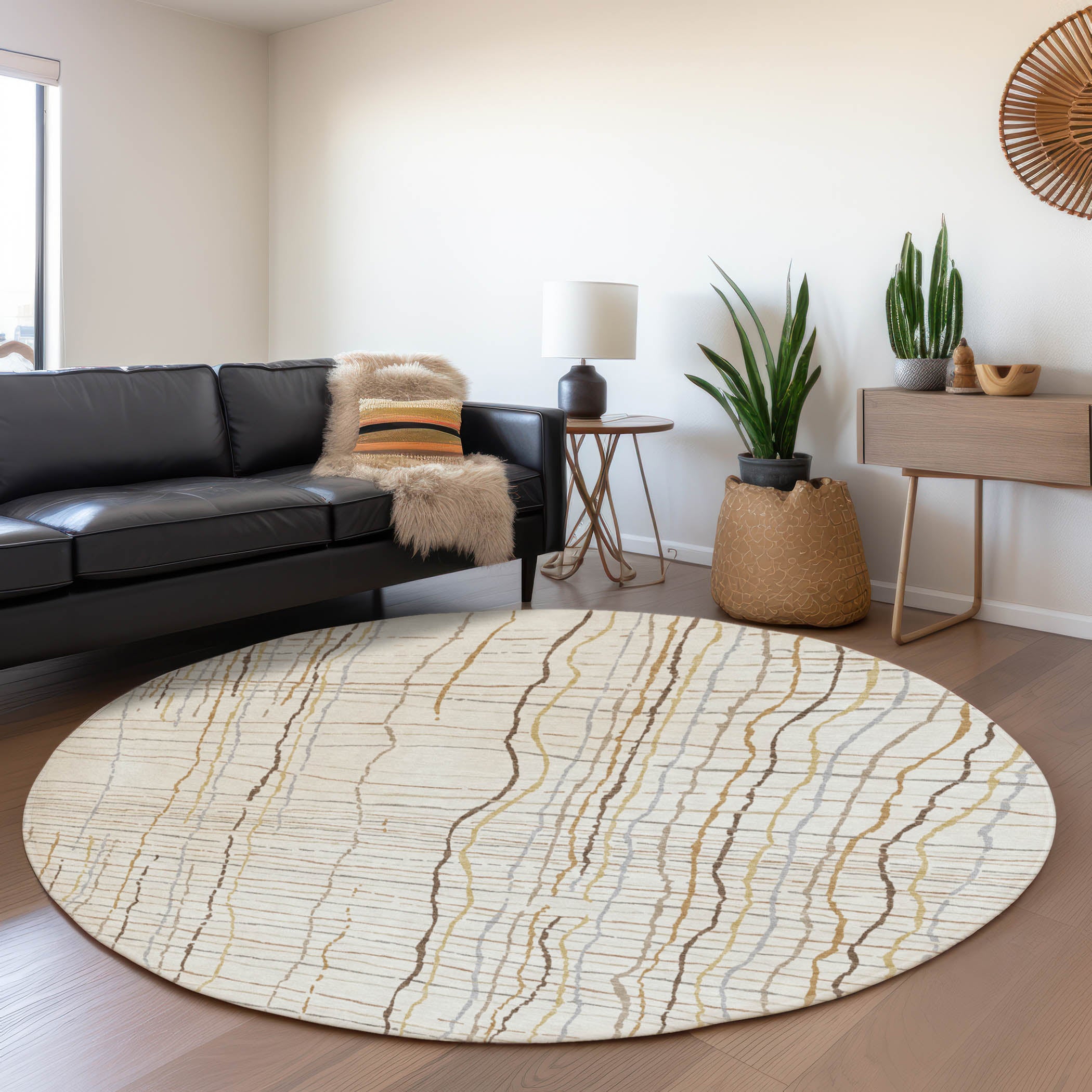 Baku Machine Washable Transitional Ivory Rug 8' x 8' #shape_Round