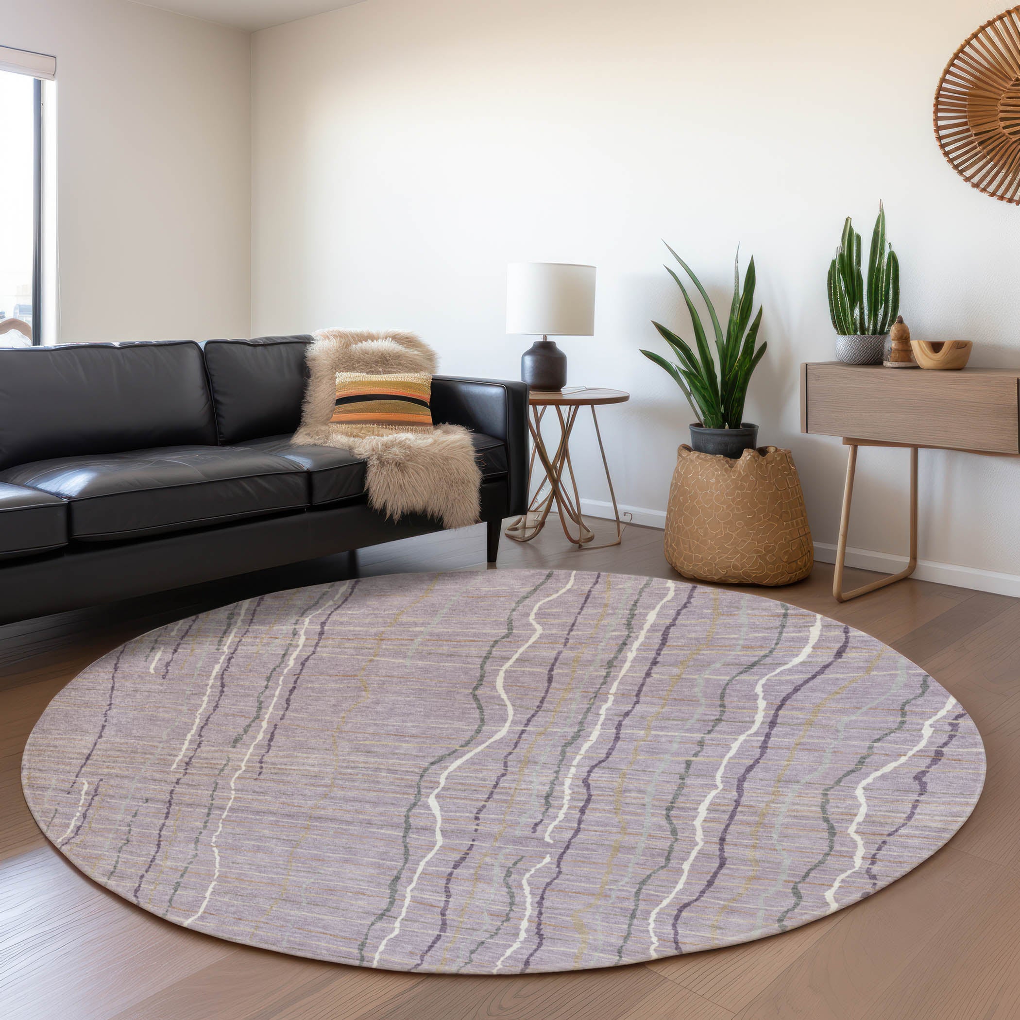 Baku Machine Washable Transitional Lavender Purple Rug 8' x 8' #shape_Round