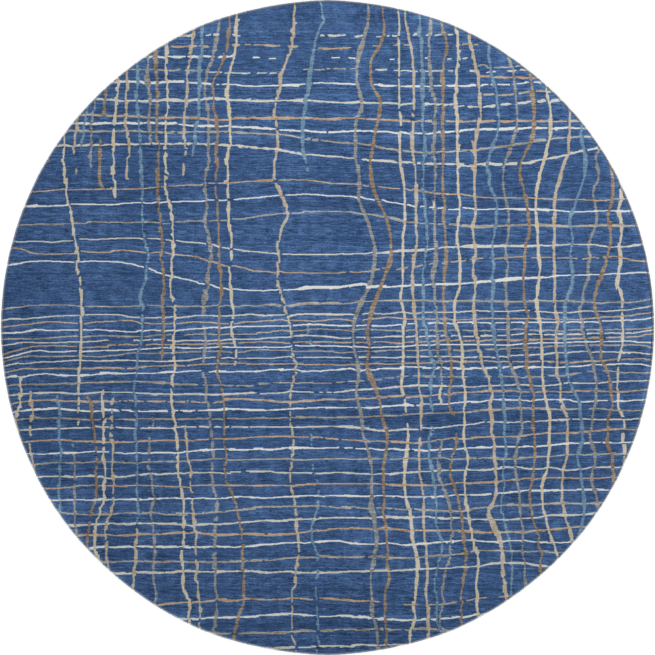 Baku Machine Washable Transitional Navy Blue Rug 8' x 8' #shape_Round