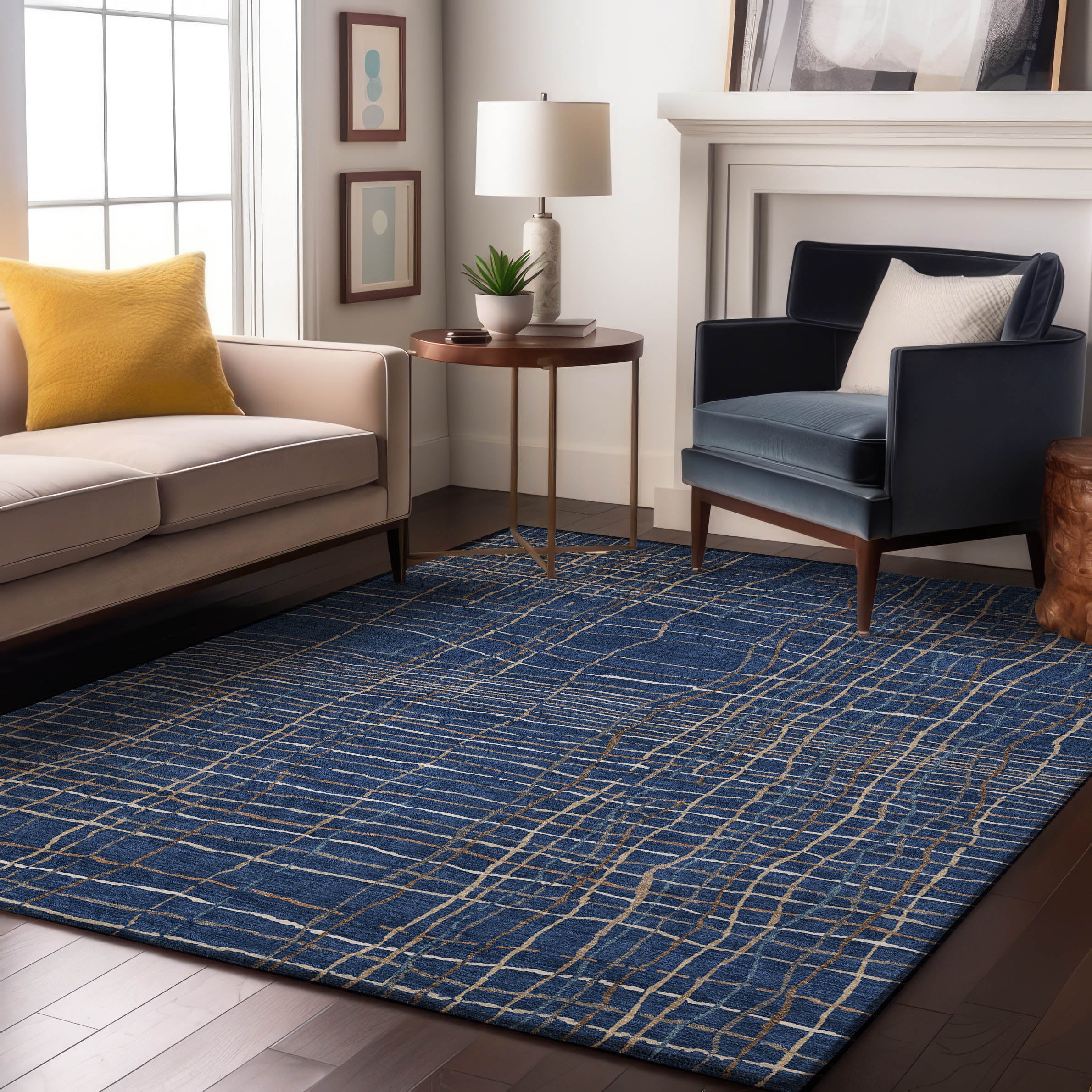 Baku Machine Washable Transitional Navy Blue Rug 2'6" x 3'10" #shape_Rectangle