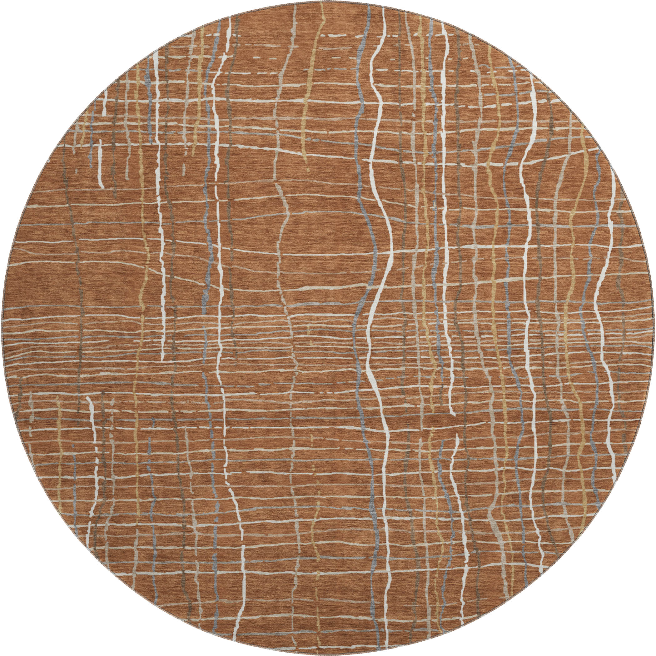 Baku Machine Washable Transitional Paprika Orange Rug 8' x 8' #shape_Round