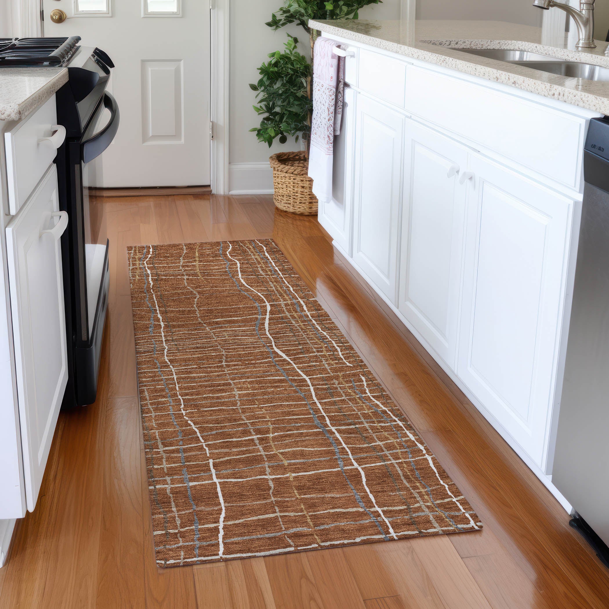 Baku Machine Washable Transitional Paprika Orange Rug 2'3" x 7'6" #shape_Runner