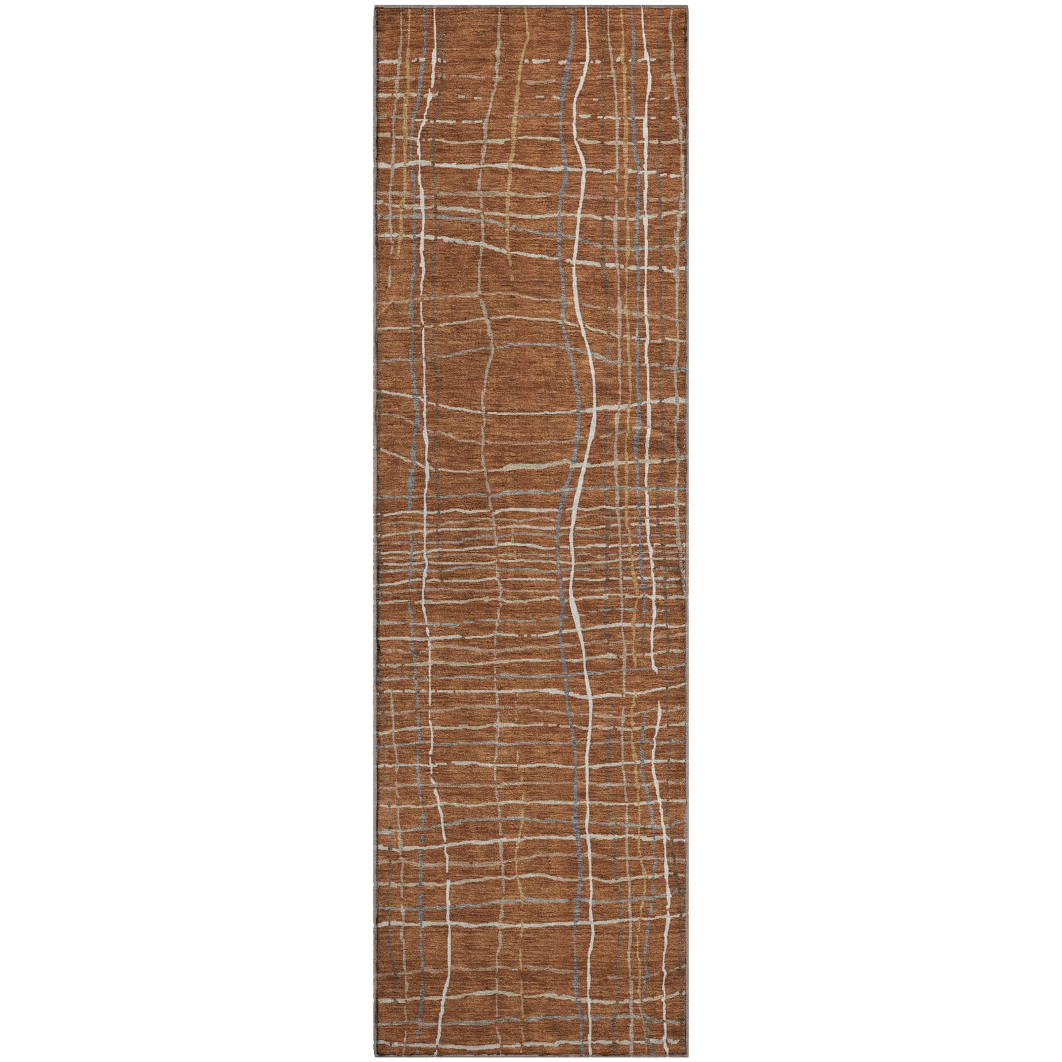 Baku Machine Washable Transitional Paprika Orange Rug 2'3" x 7'6" #shape_Runner