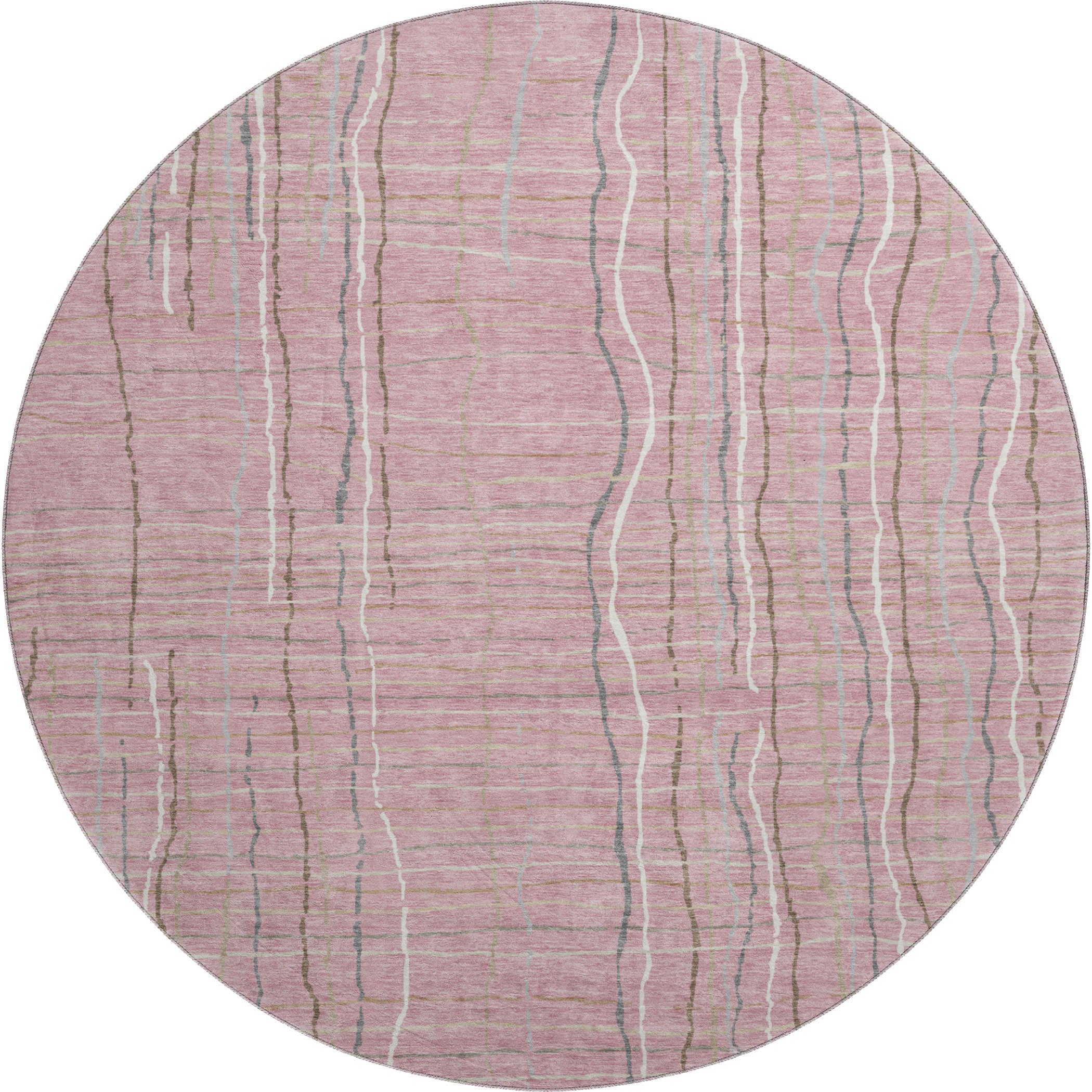 Baku Machine Washable Transitional Pink Rug 8' x 8' #shape_Round