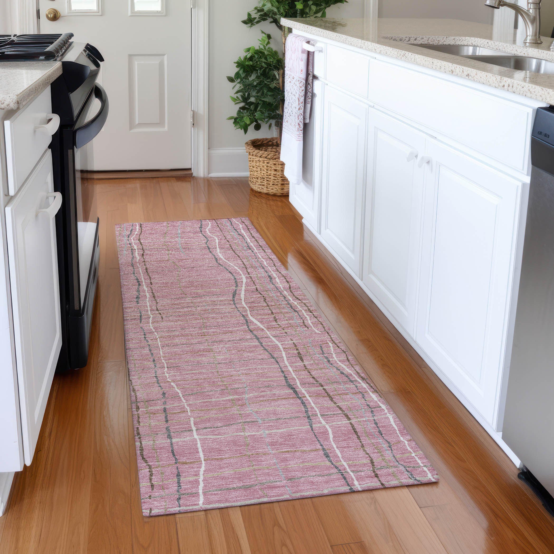 Baku Machine Washable Transitional Pink Rug 2'3" x 7'6" #shape_Runner