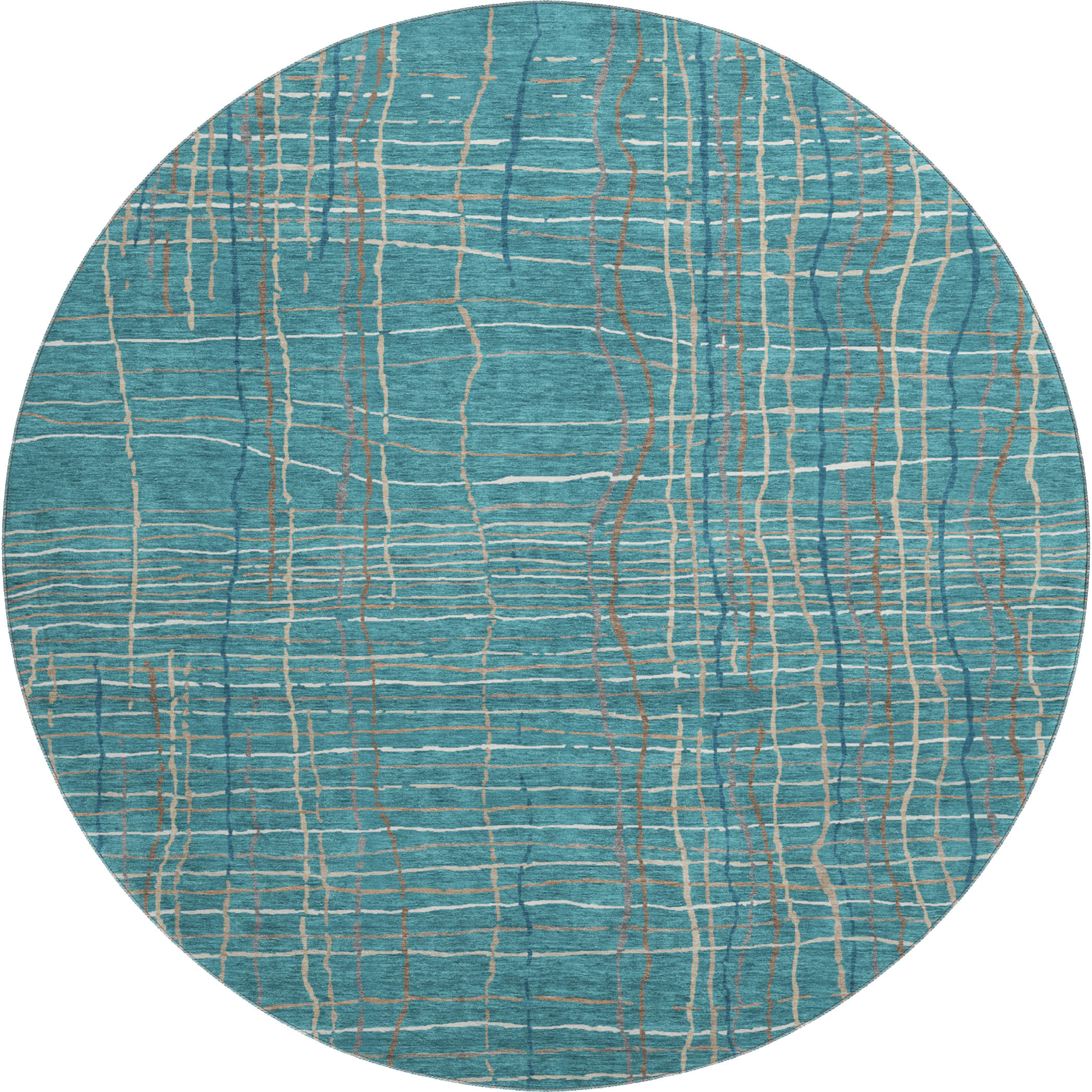 Baku Machine Washable Transitional Teal Rug 8' x 8' #shape_Round