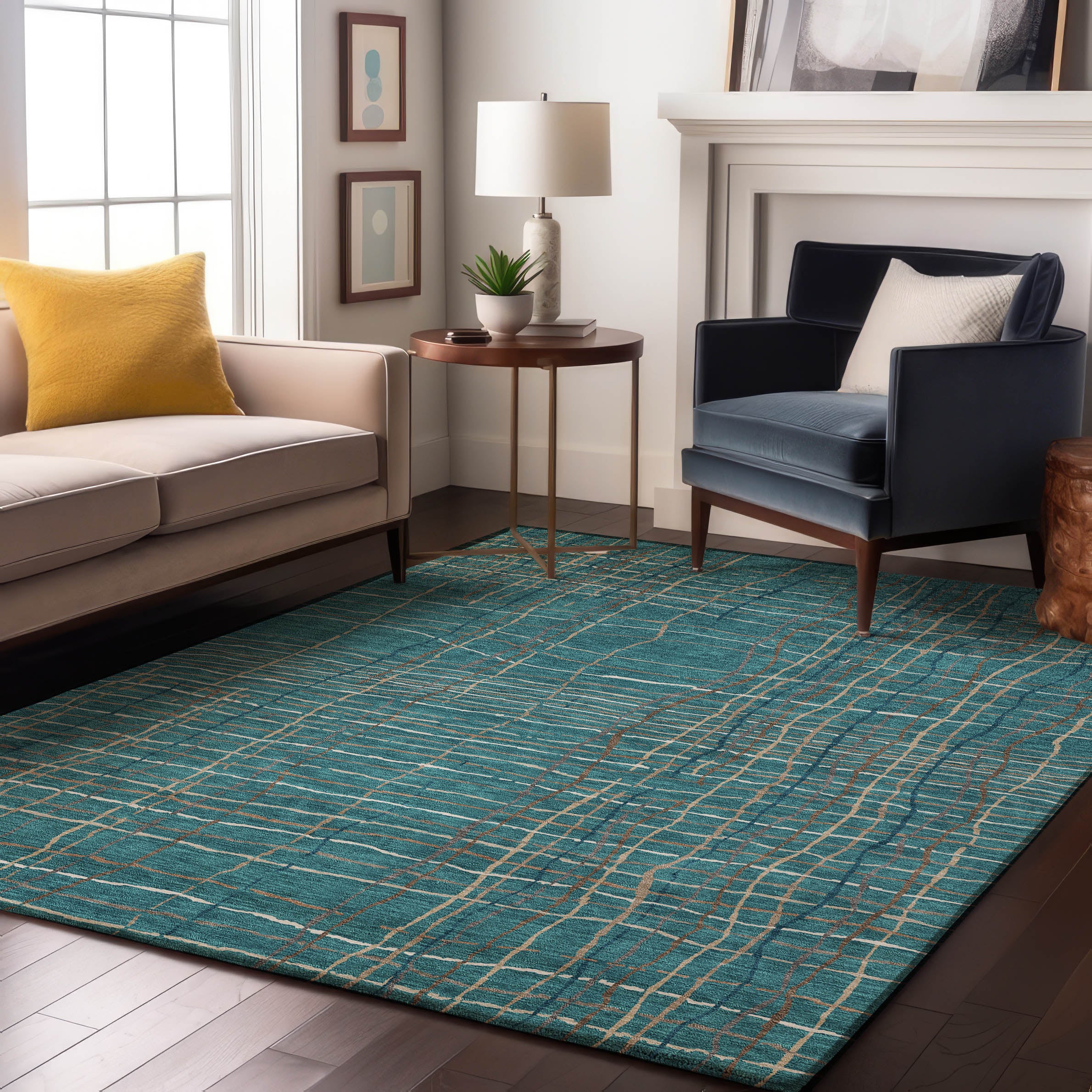 Baku Machine Washable Transitional Teal Rug 2'6" x 3'10" #shape_Rectangle
