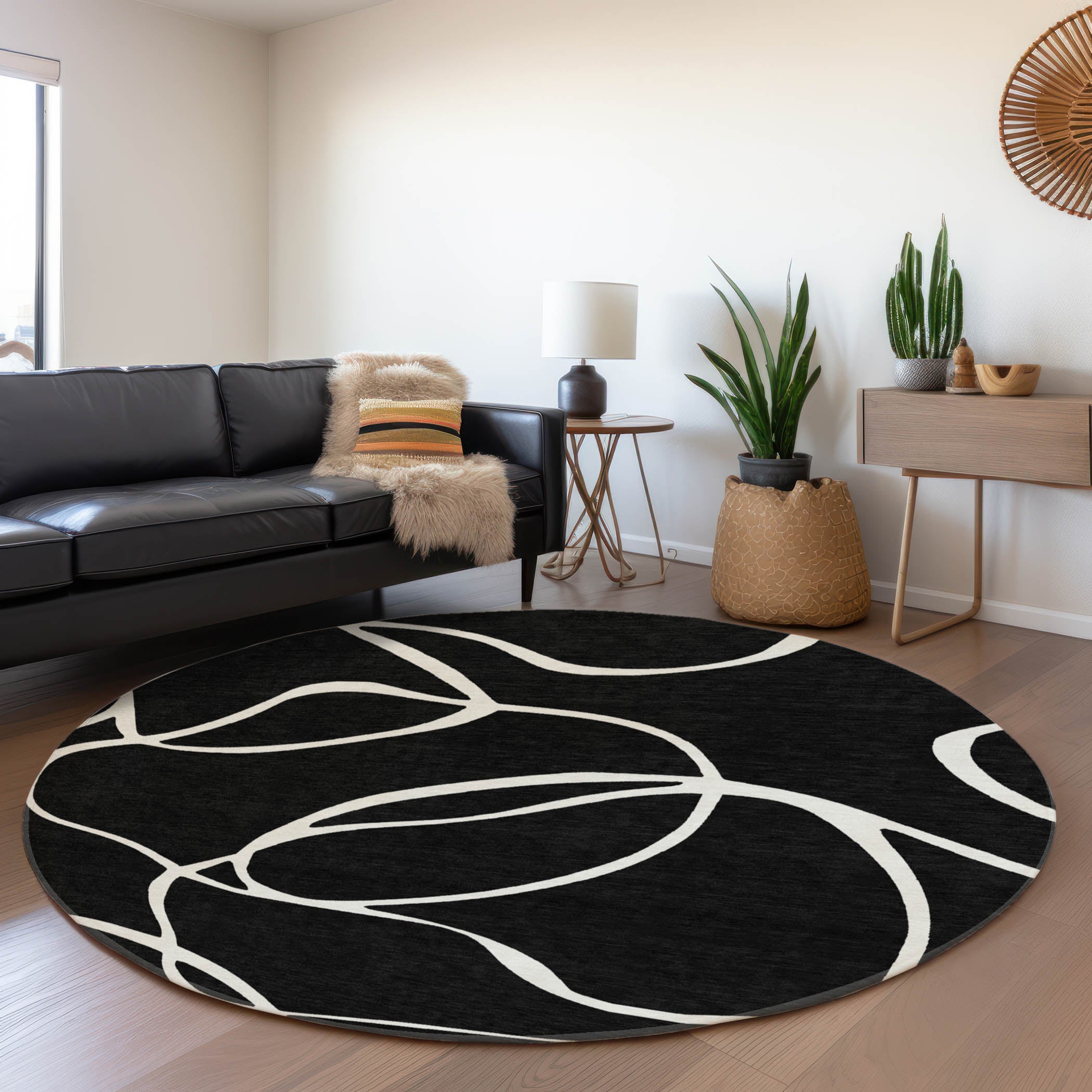 Dubrovnik Machine Washable Transitional Black Rug 8' x 8' #shape_Round