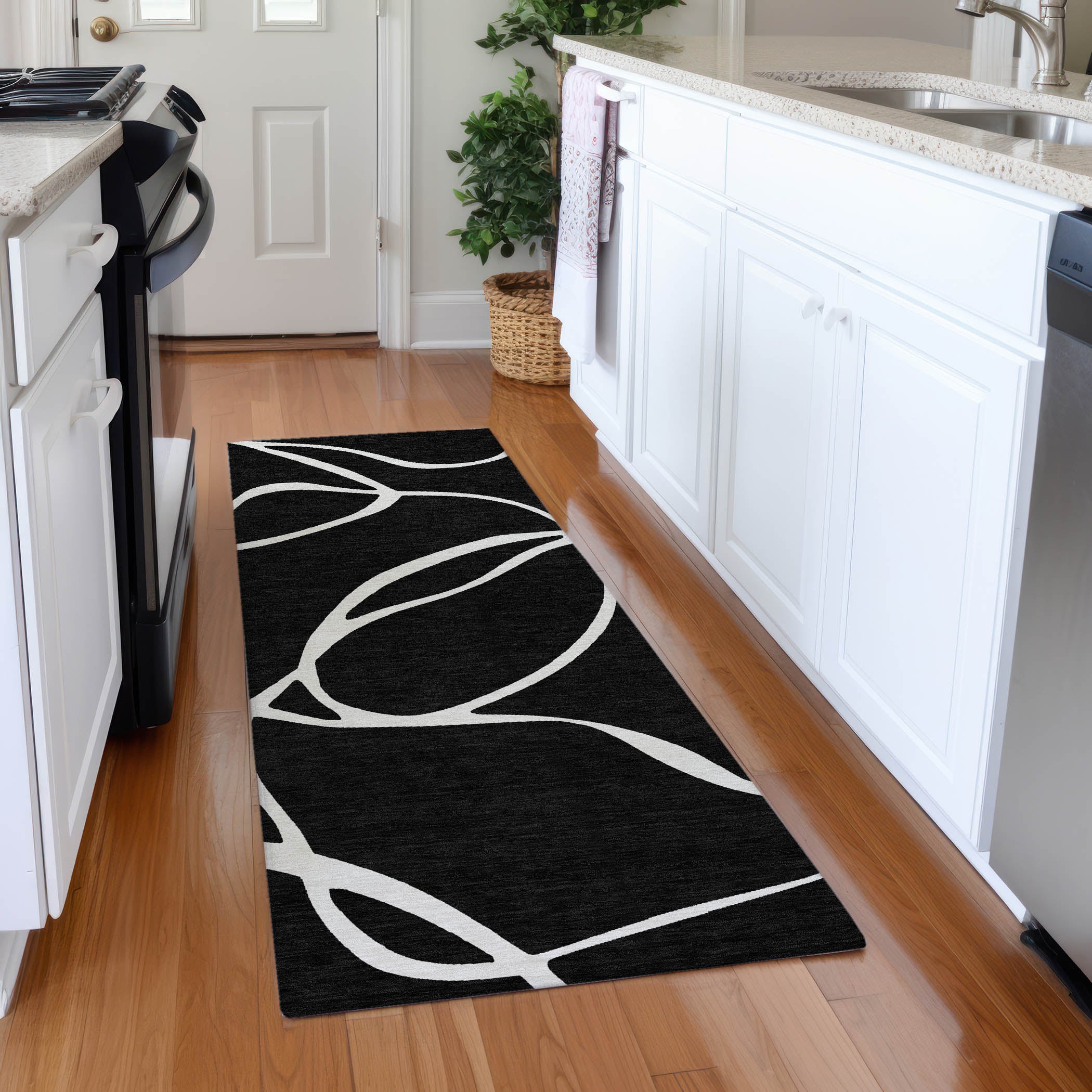 Dubrovnik Machine Washable Transitional Black Rug 2'3" x 7'6" #shape_Runner
