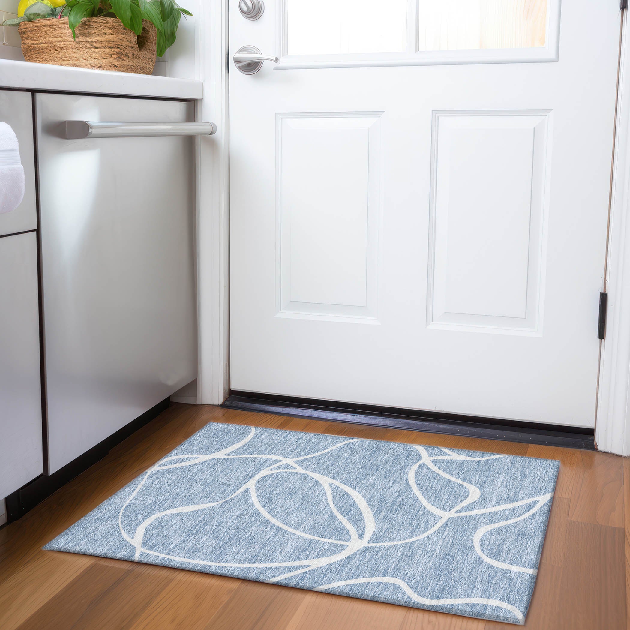 Dubrovnik Machine Washable Transitional Denim Blue Rug 1'8" x 2'6" #shape_Rectangle