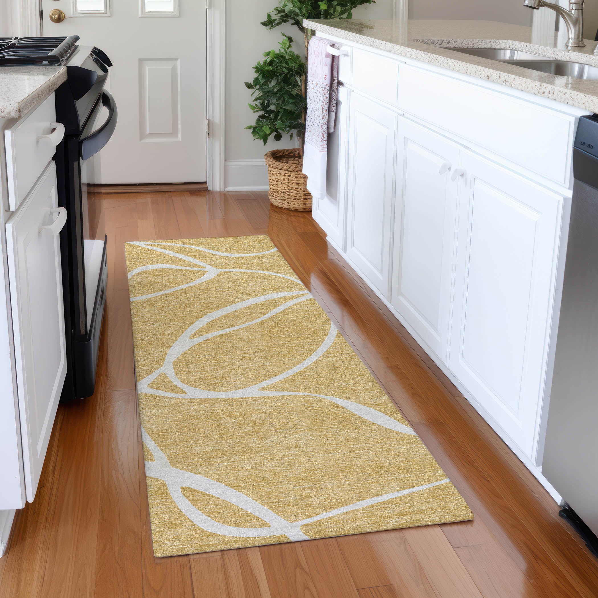 Dubrovnik Machine Washable Transitional Gold Rug 2'3" x 7'6" #shape_Runner