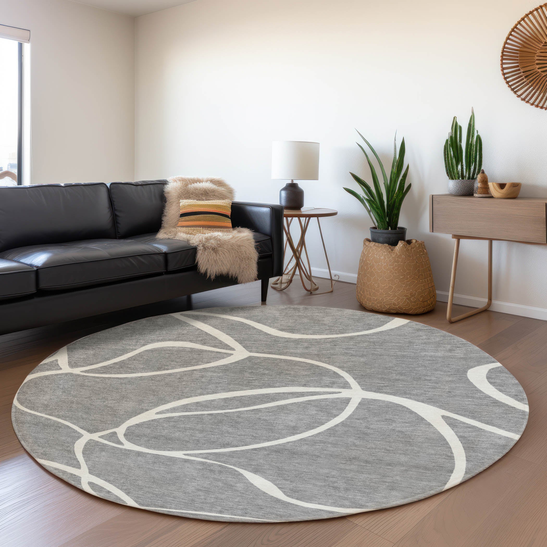 Dubrovnik Machine Washable Transitional Gray Rug 8' x 8' #shape_Round