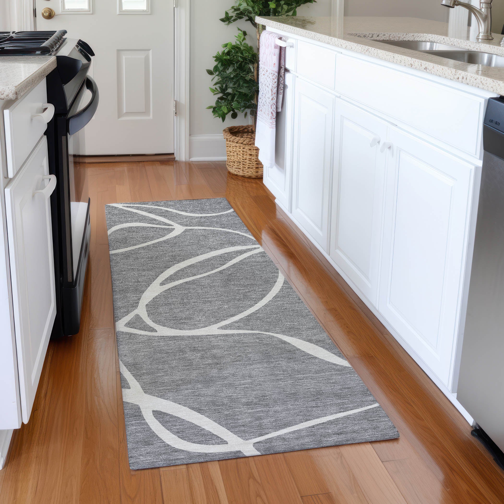 Dubrovnik Machine Washable Transitional Gray Rug 2'3" x 7'6" #shape_Runner