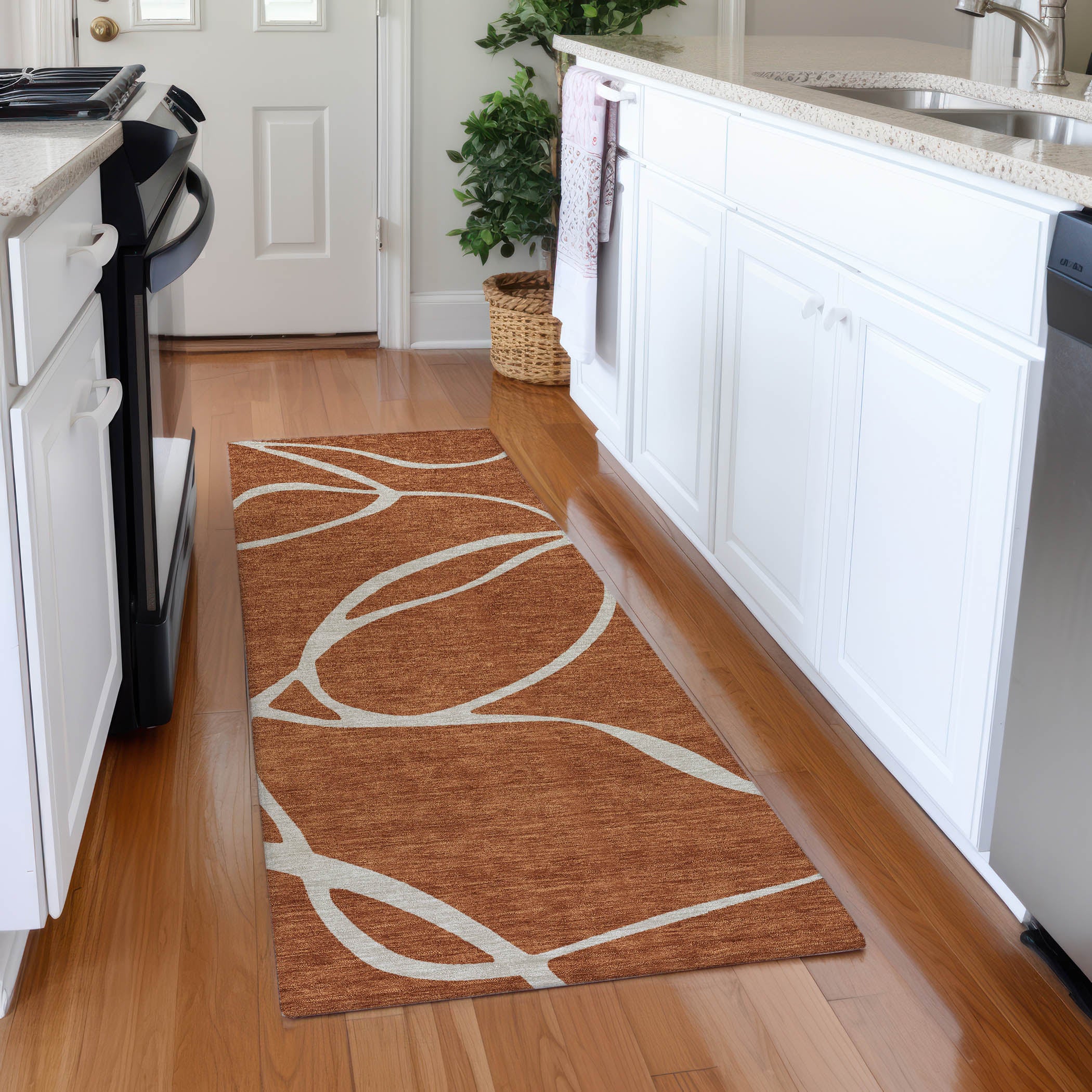 Dubrovnik Machine Washable Transitional Paprika Orange Rug 2'3" x 7'6" #shape_Runner
