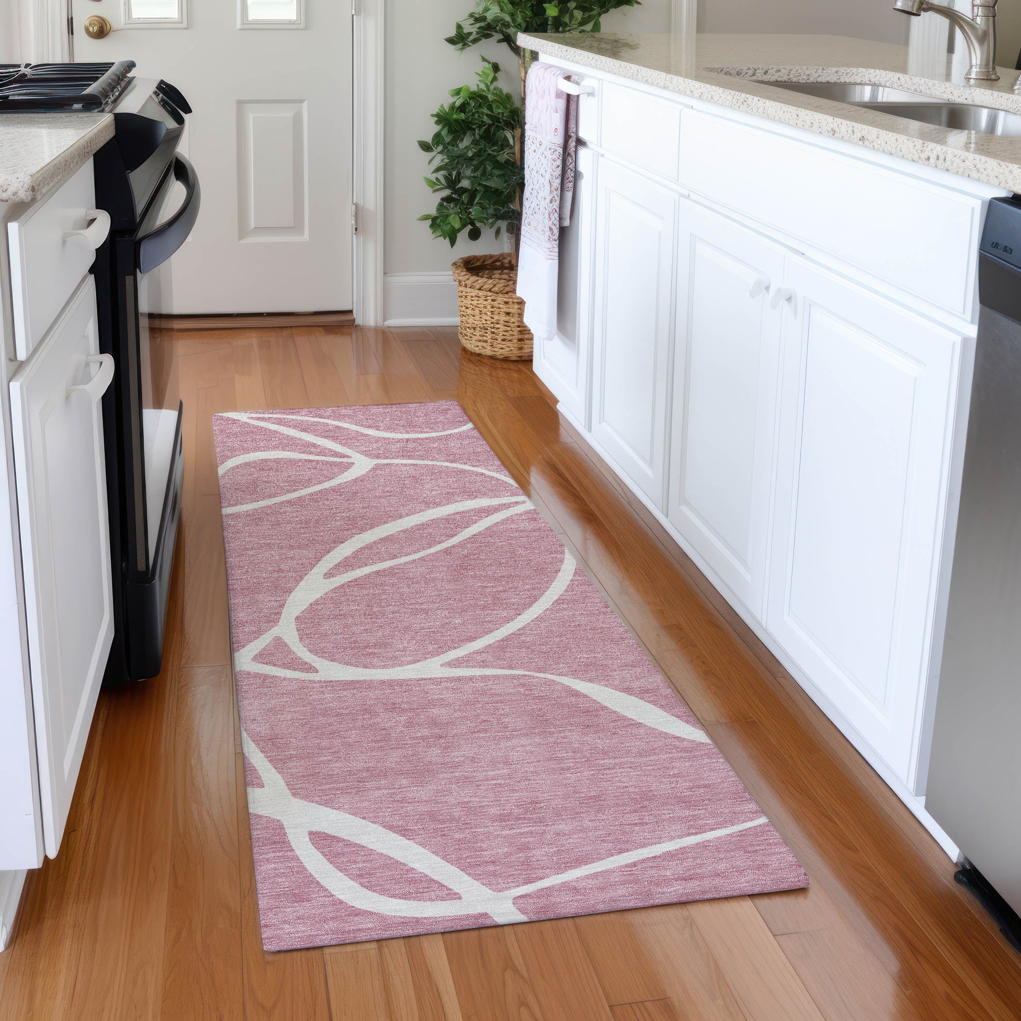 Dubrovnik Machine Washable Transitional Pink Rug 2'3" x 7'6" #shape_Runner