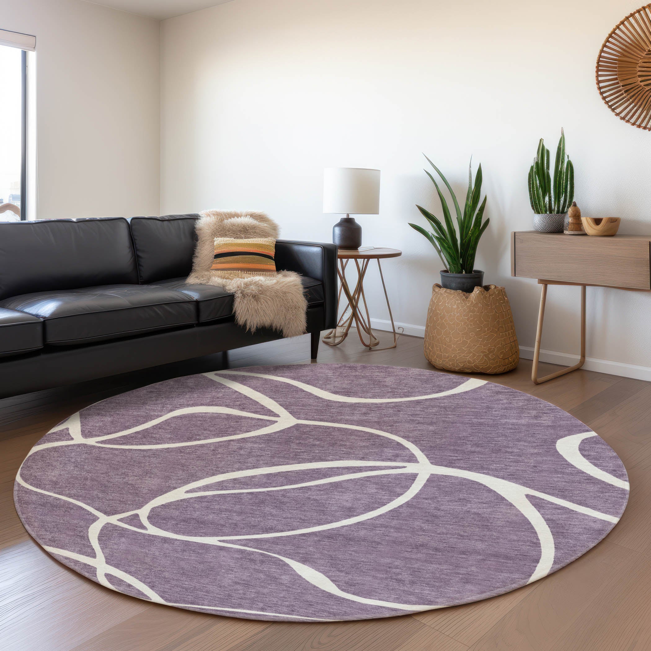 Dubrovnik Machine Washable Transitional Purple Rug 8' x 8' #shape_Round