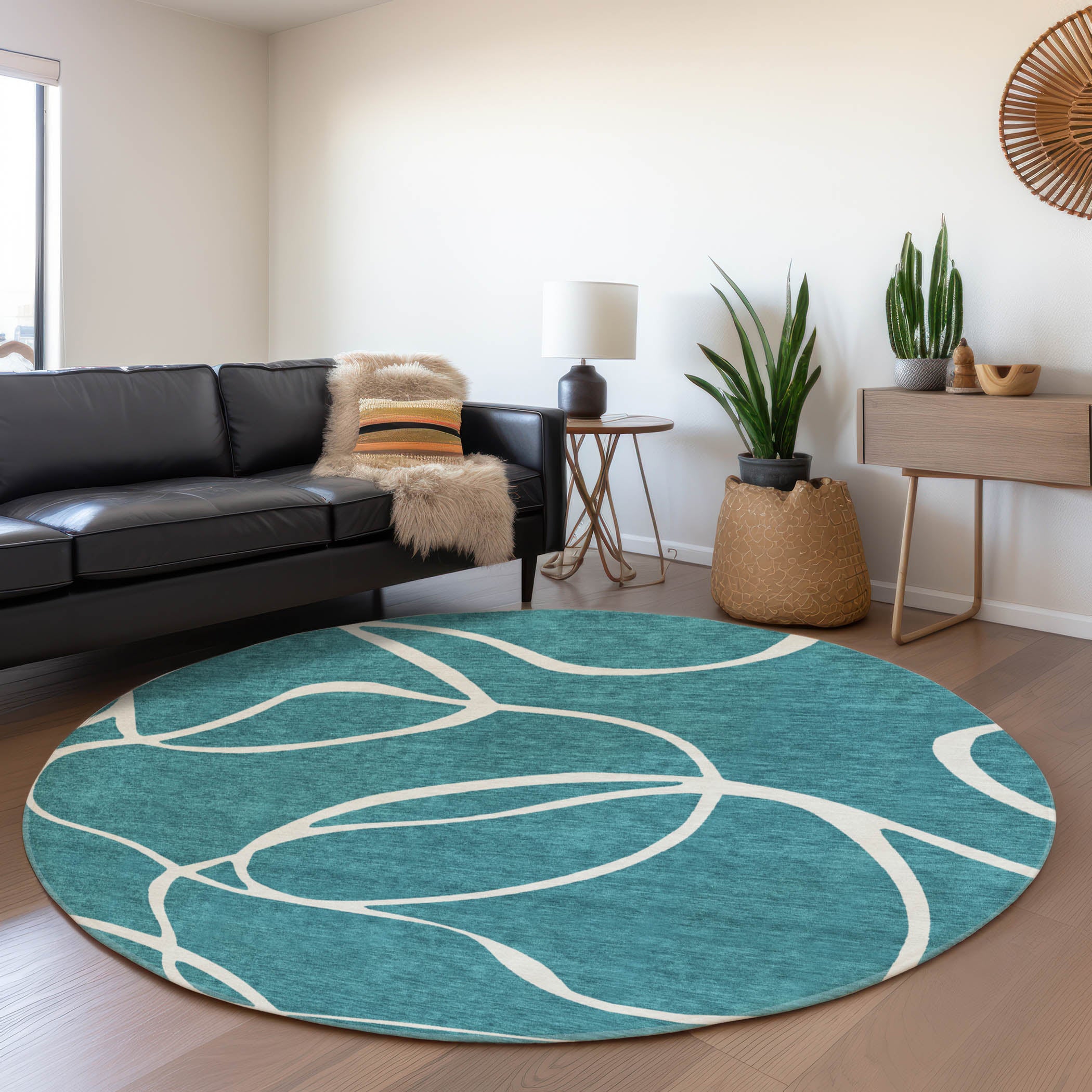 Dubrovnik Machine Washable Transitional Teal Rug 8' x 8' #shape_Round
