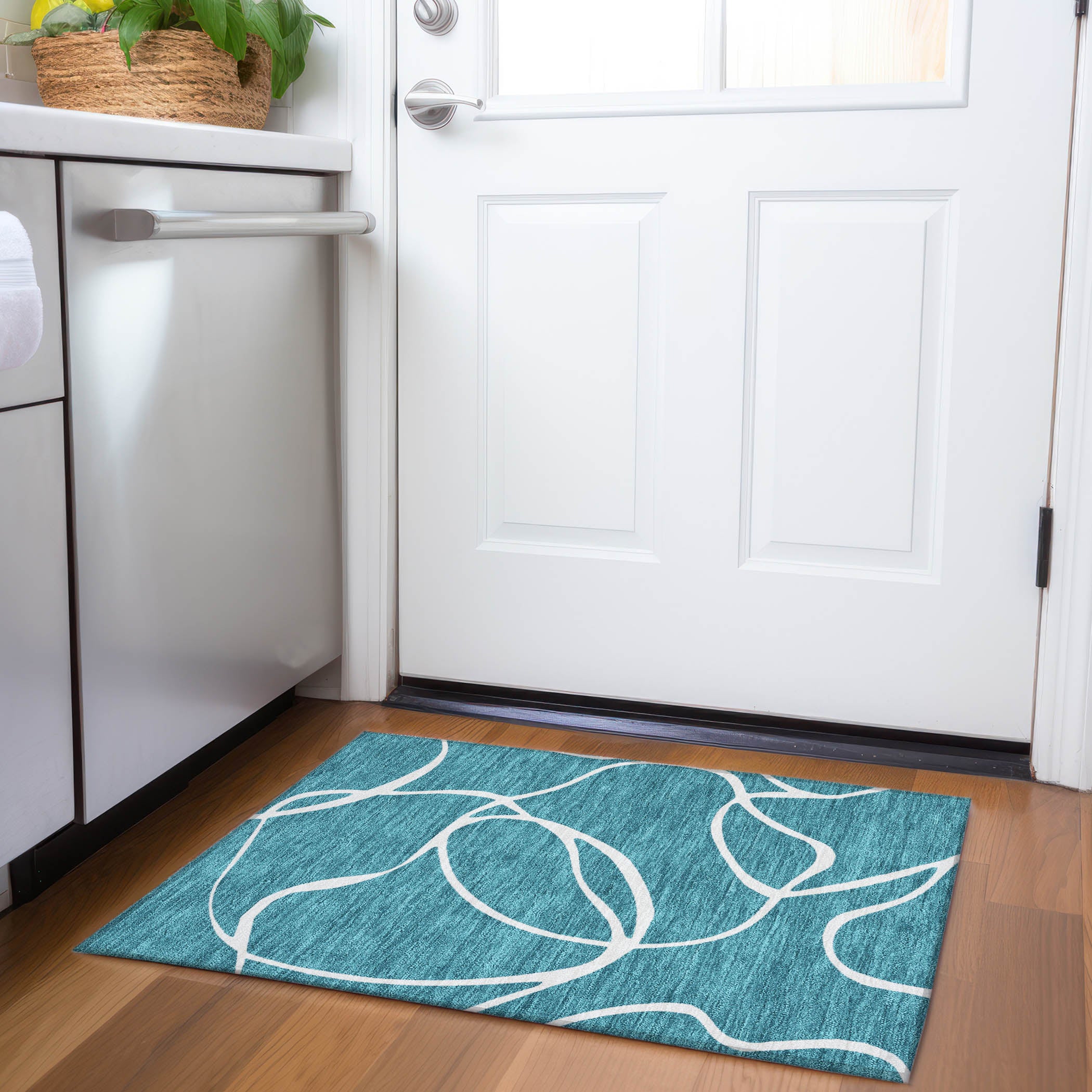 Dubrovnik Machine Washable Transitional Teal Rug 1'8" x 2'6" #shape_Rectangle