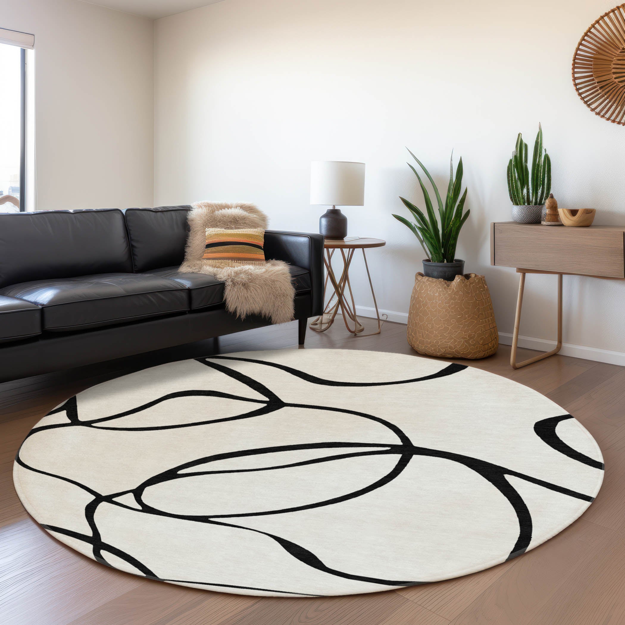 Dubrovnik Machine Washable Transitional White Ivory Rug 8' x 8' #shape_Round