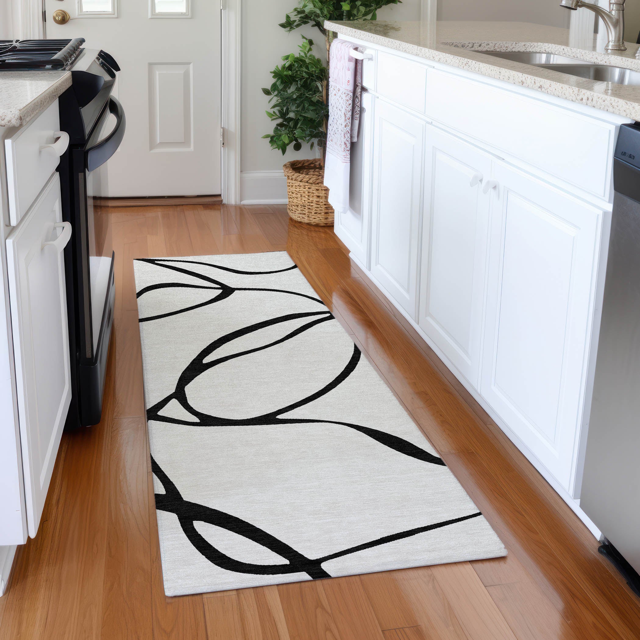 Dubrovnik Machine Washable Transitional White Ivory Rug 2'3" x 7'6" #shape_Runner