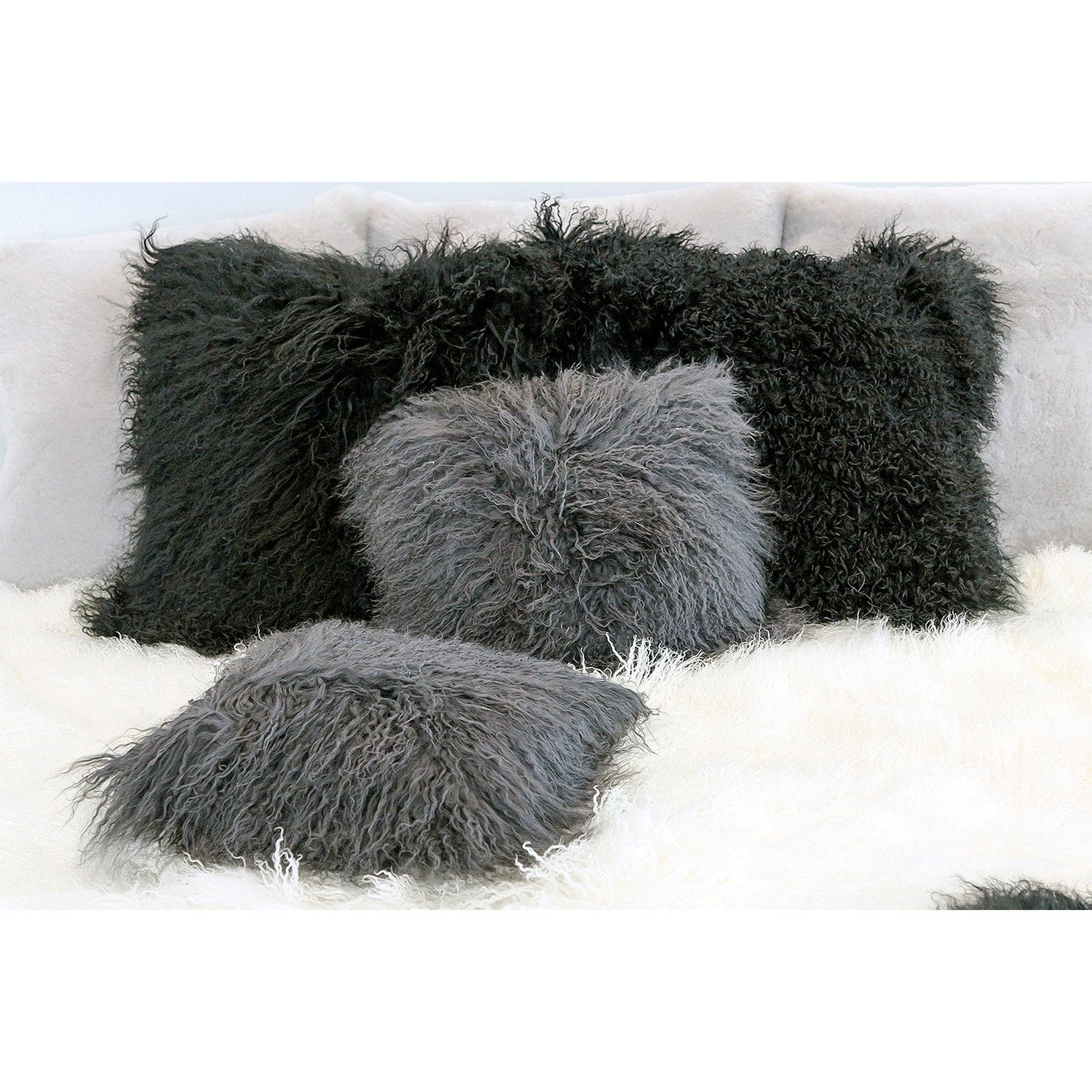 Longwool Tibetan Lamb Cushion Tibetan Sheepskin Charcoal 2