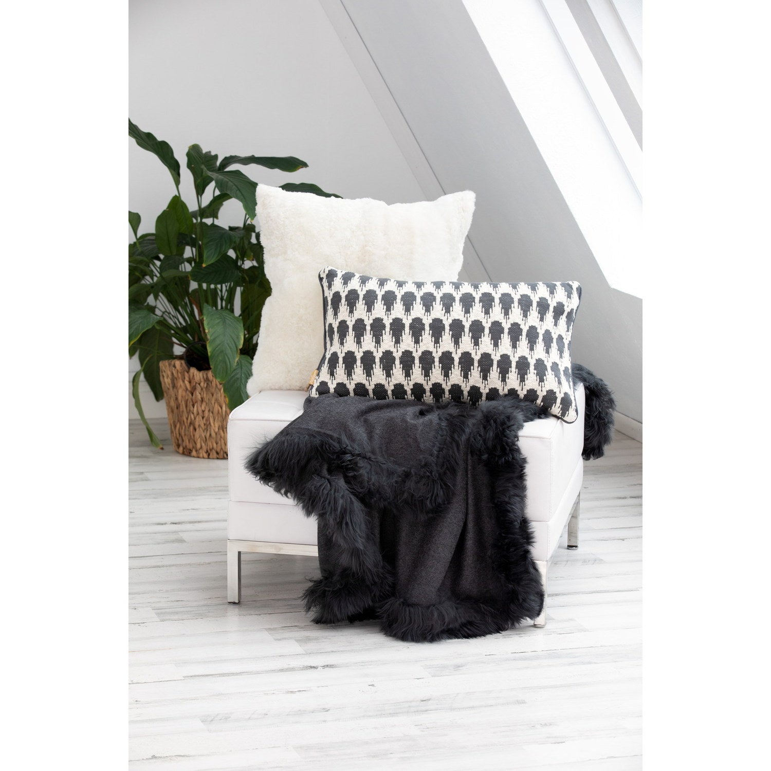 Cotton Cushion Belford Rectangle 35x60cm Grey/White 3