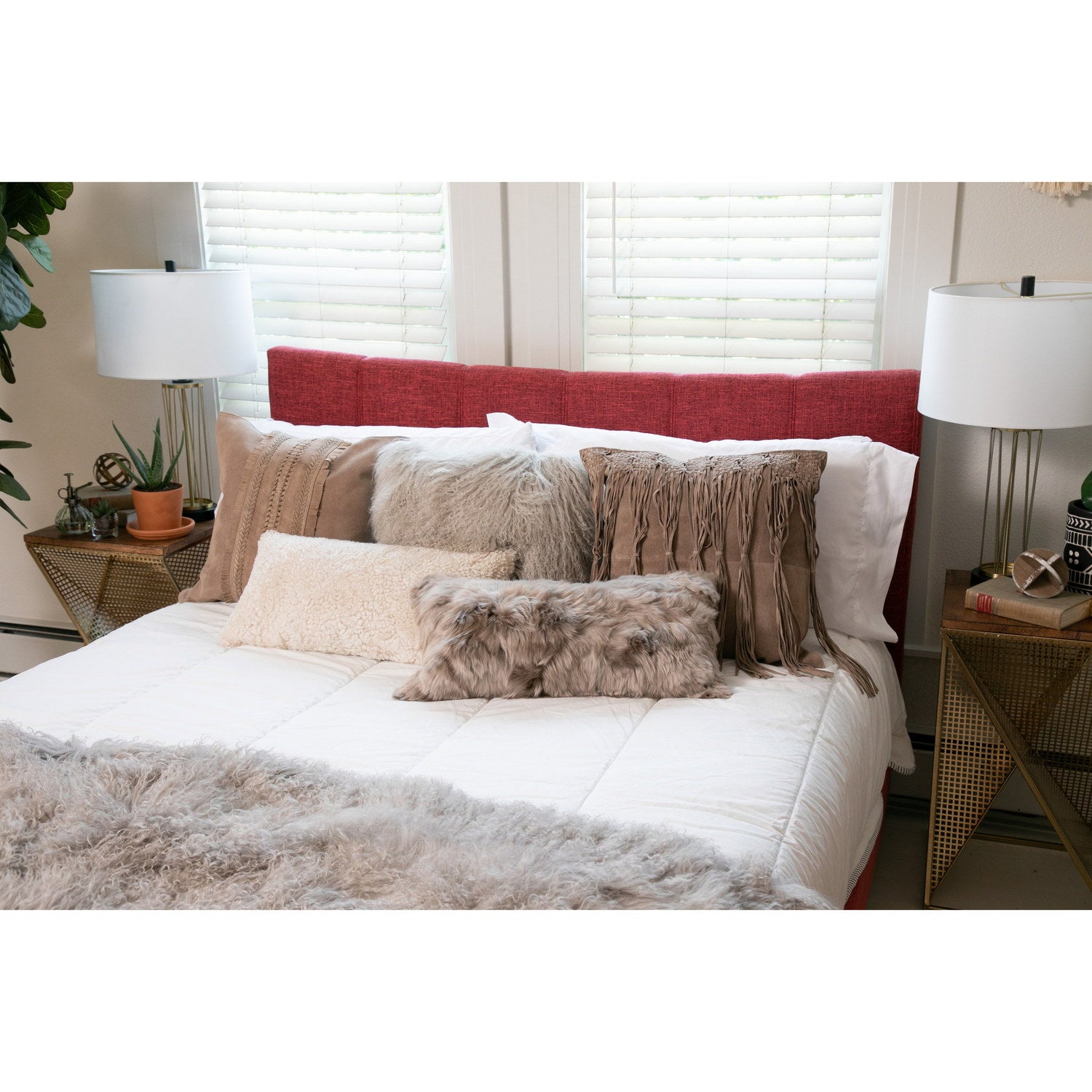 Suede Cowhide Cushion Fringe Beige 2
