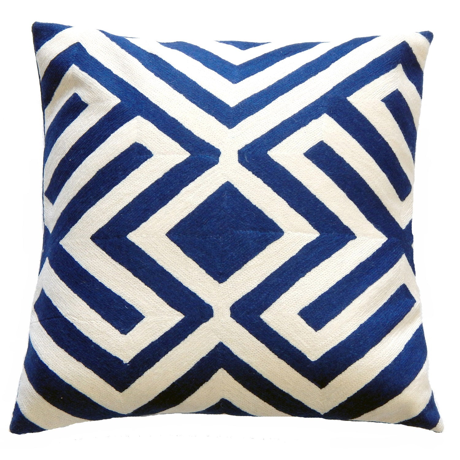 Crewel Cotton Cushions Geometric Blue/White #_shape=Square
