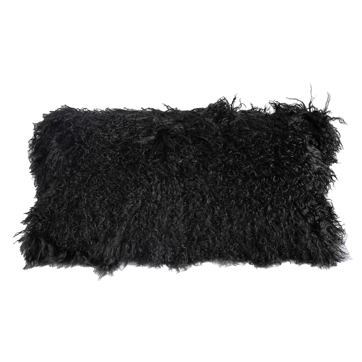 Longwool Tibetan Lamb Cushion Tibetan Sheepskin Black #_shape=Lumbar