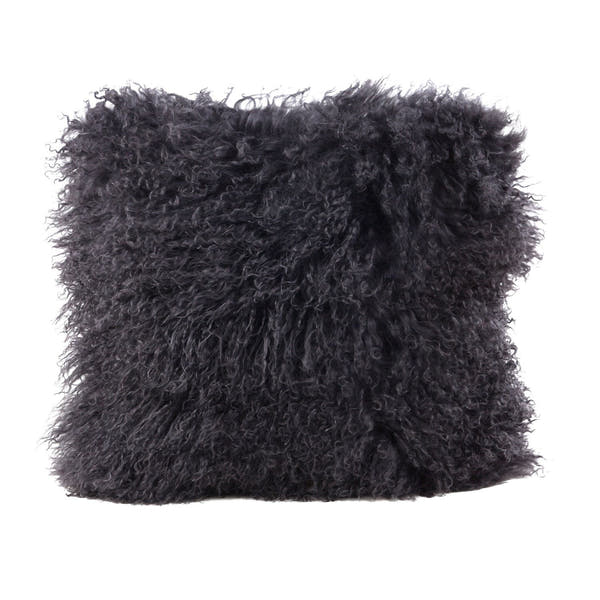 Longwool Tibetan Lamb Cushion Tibetan Sheepskin Charcoal #_shape=Square