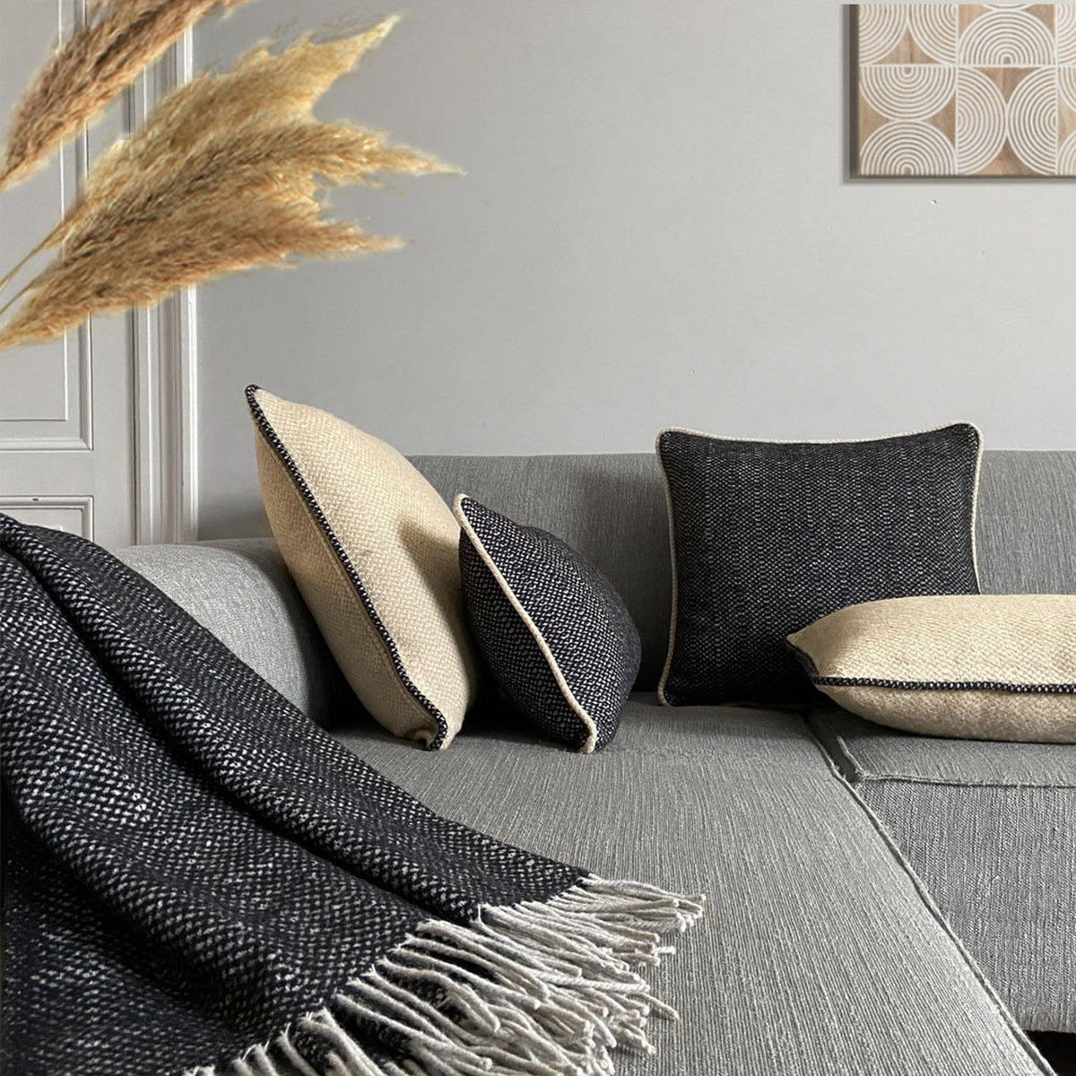Recycled Wool Blend Cushion Telluride 50cm Black/Tan 2