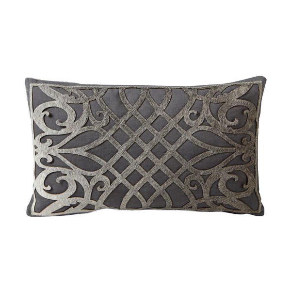 Cowhide Cushion Laser Cut DAME Pewter Rectangle 30x50cm Gray #_shape=Square
