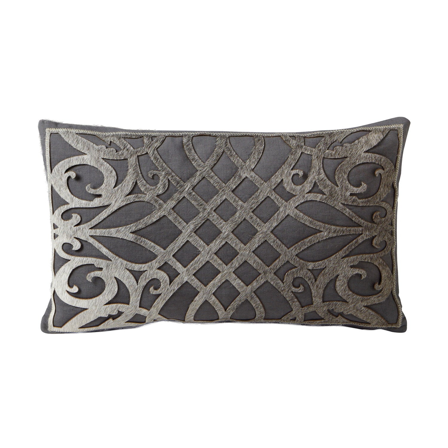 Cowhide Cushion Laser Cut DAME Pewter Rectangle 30x50cm Gray #_shape=Square