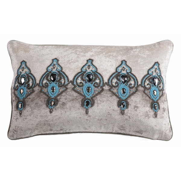 Cotton Velvet Cushion Basque & Cream 30x50cm Beige #_shape=Square