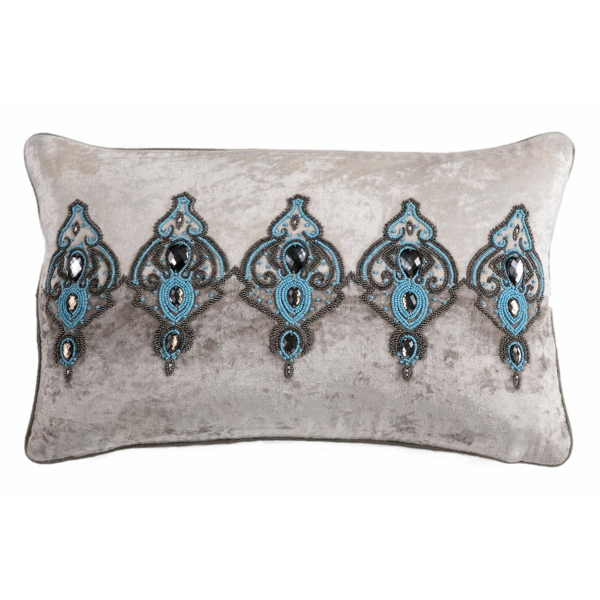 Cotton Velvet Cushion Basque & Cream 30x50cm Beige #_shape=Square