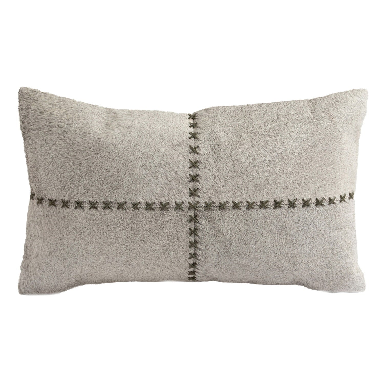 Cowhide Cushion Giselle Olive Gray #_shape=Lumbar