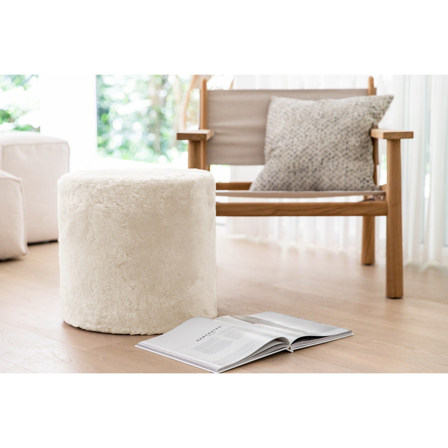 Furniture Tall Ottoman Shearling 40x40cm White 2